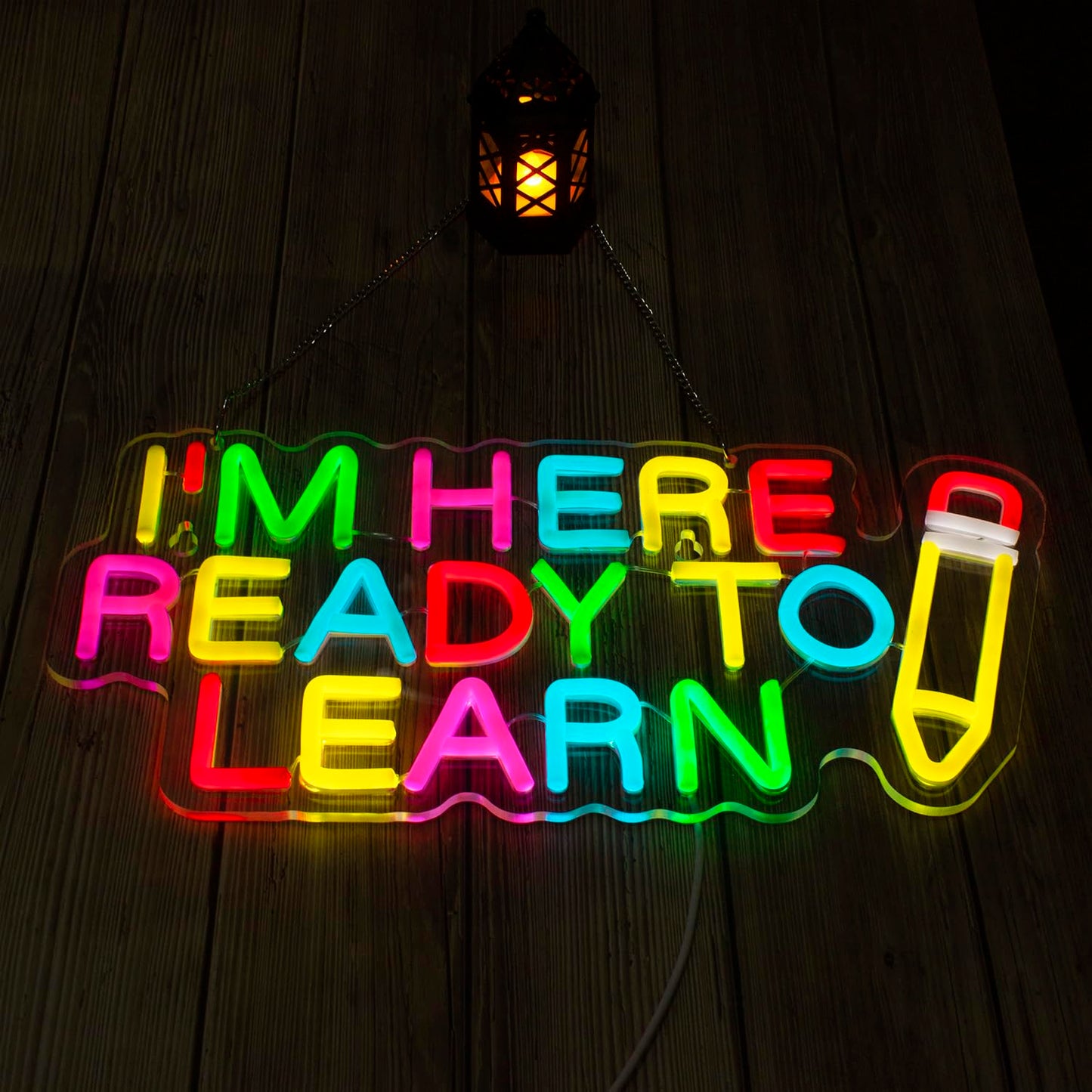 Ready To Learn and Pencil Neon Signs for Wall Decor, LED Neon light, Dimmable USB Powered, for Clarssroom Home Bedroom Man Cave,Gift for Boys,16.8 * 8.1 Inch