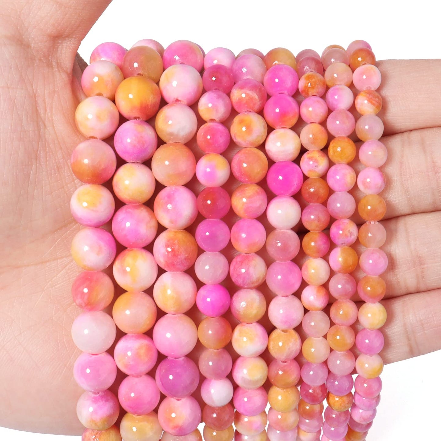 45pcs 8mm Natural Stone Beads Pink Yellow Persian Jade Beads Energy Crystal Healing Power Gemstone for Jewelry Making, DIY Bracelet Necklace
