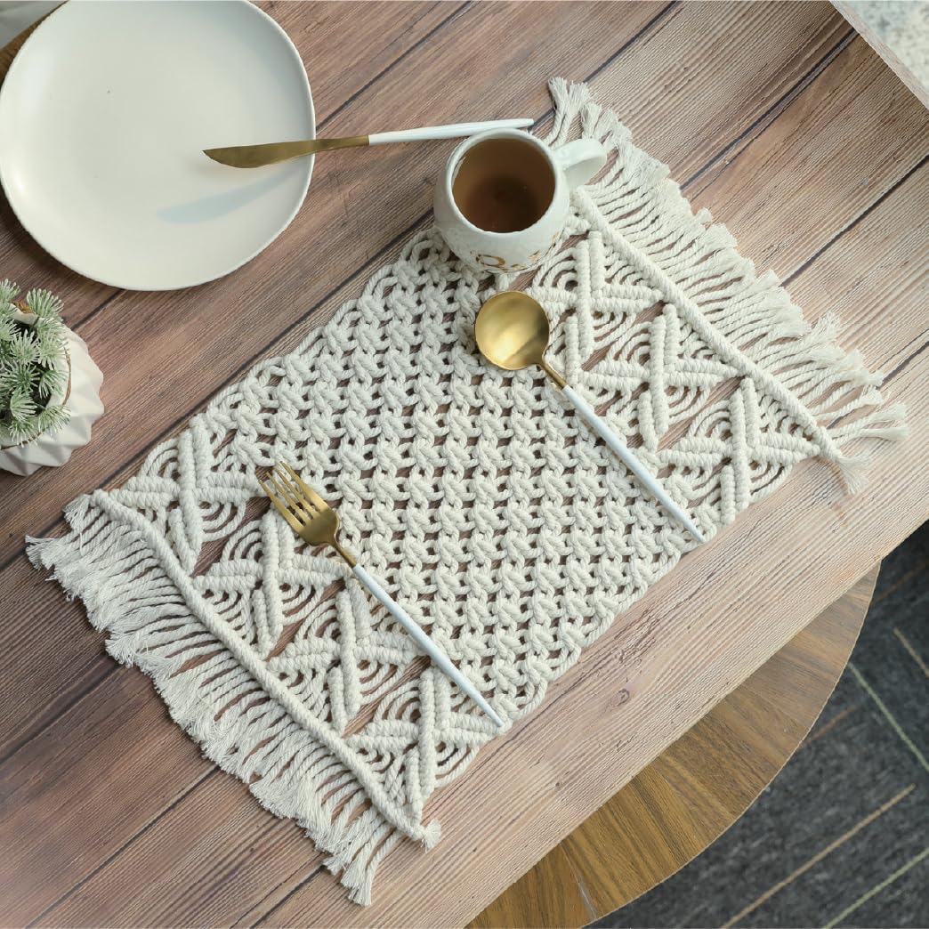 John Bead 2pcs DIY Kit Multicolor Macrame Handmade Placemat for DIY Arts and Crafts Making