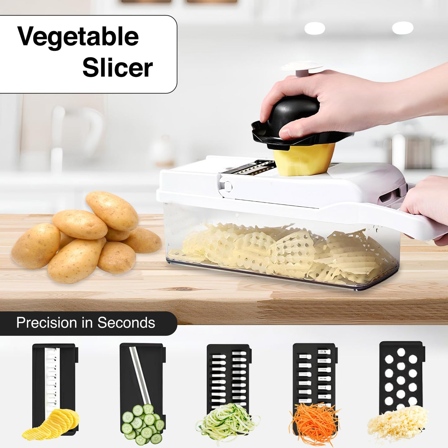 ISHKITCH 16-in-1 Vegetable Chopper & Mandoline Slicer – Multi-Blade Food Dicer, Onion Chopper, Veggie Cutter with Stainless Steel Blades, Dishwasher Safe Kitchen Tool