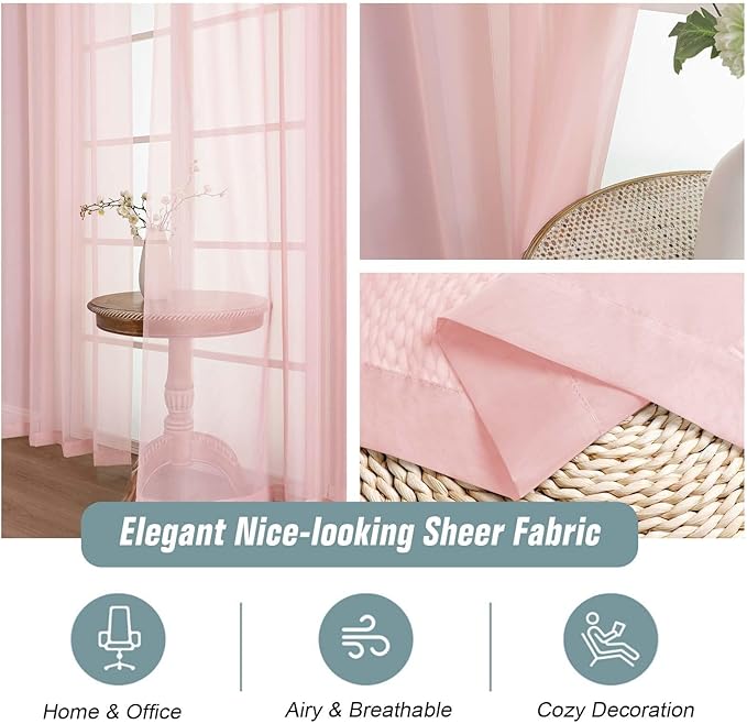 Blush Pink Window Sheer Curtains 45 Inches Length, Voile Short Curtains for Living Room Bedroom, Modern Soft Window Drapes 2 Panels Set, Top Dual Rod Pocket Design, 2x42Wx45L Inches