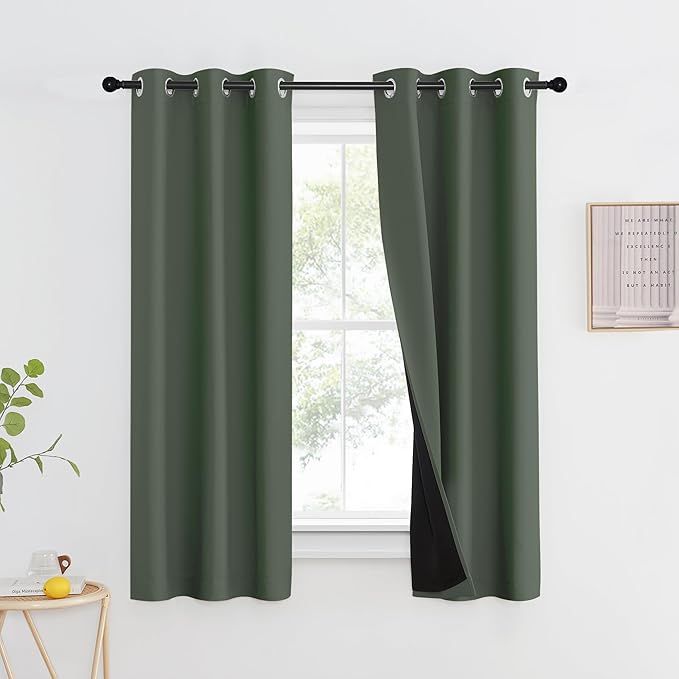 NICETOWN 100% Blackout Curtains 60" Long, Pair of Energy Smart & Noise Blocking Out Drapes for Baby Room Window, Thermal Insulated Guest Room Lined Window Dressing(Dark Mallard, 37" Wide)