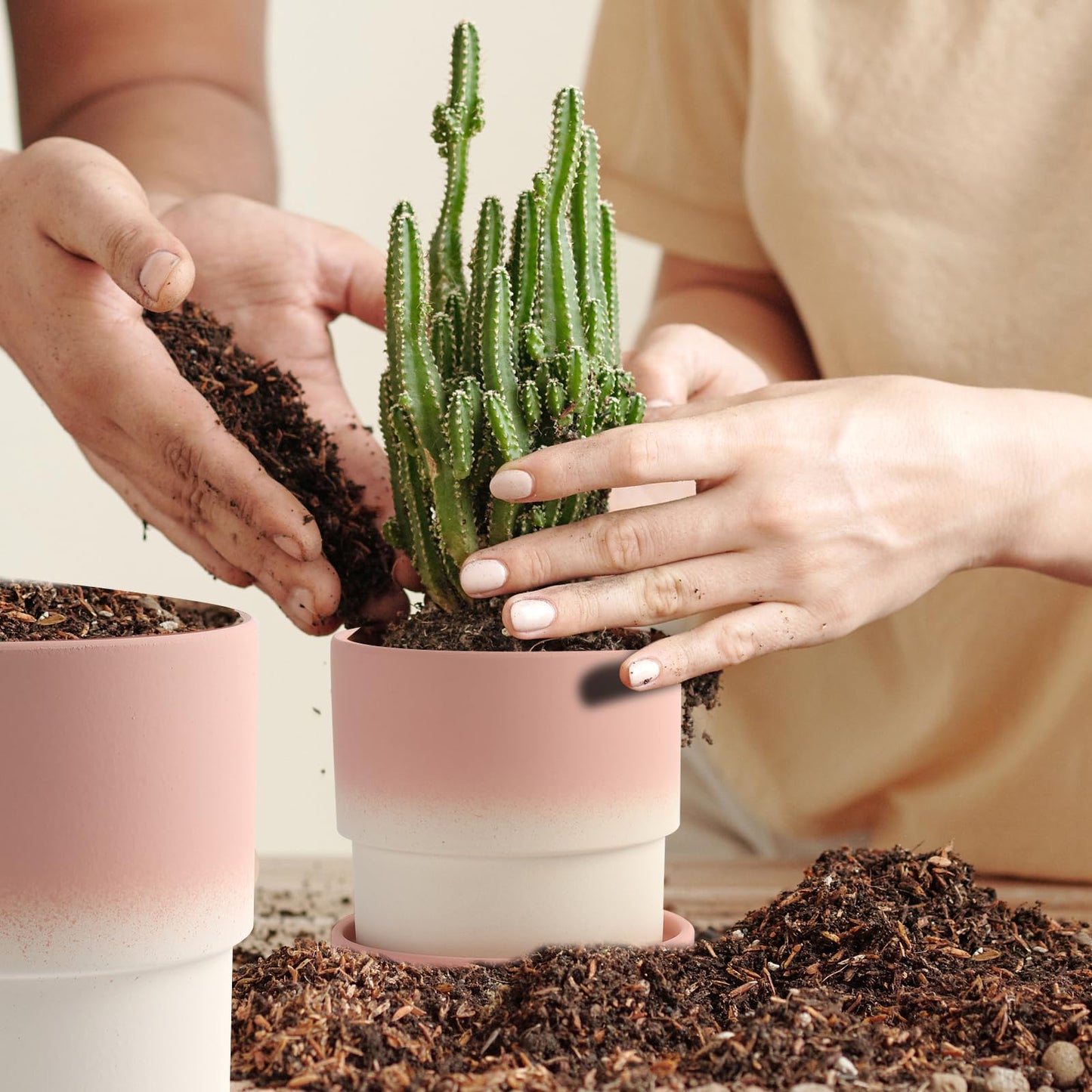 4PCS Flowerpot with Tray Ceramic Planters Small Planters for Indoor Plants Plant Pots Indoor with Drainage Small Succulent Clay Planter Pots (Green)