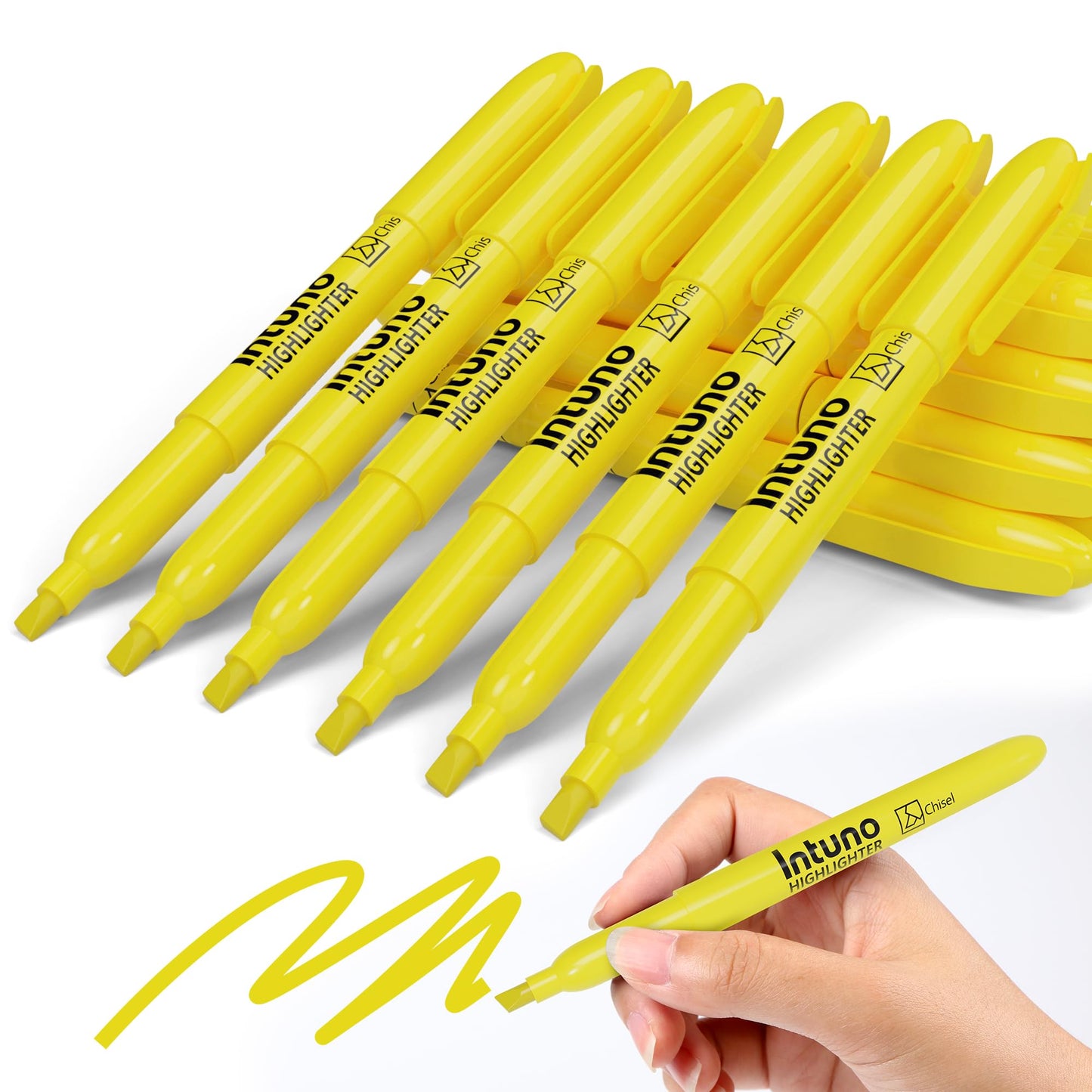 INTUNO Yellow Highlighters, 120 Count, Chisel tip, Suitable for Office Supplies, School Supplies, and Home Office Essentials