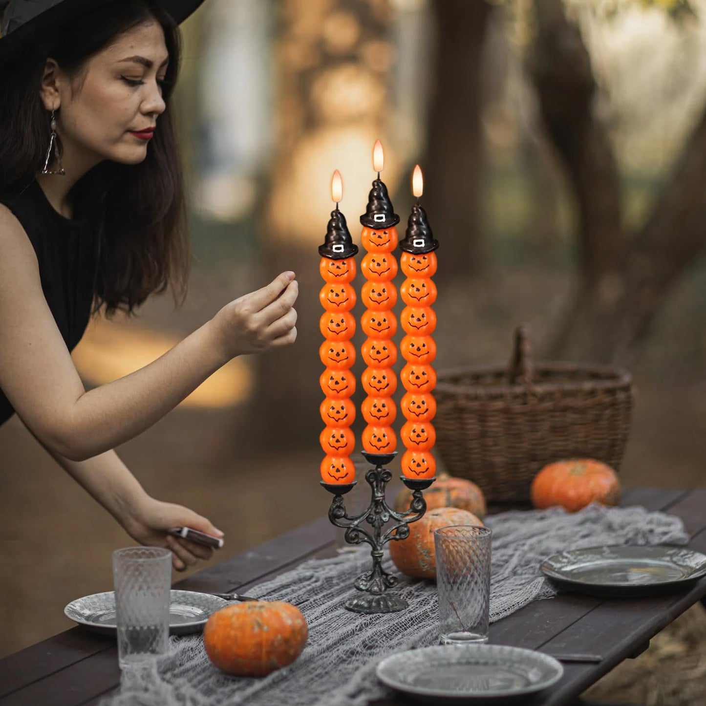 GenSwin Halloween Flameless Candles with Timer - Real Wax Flickering LED Candles for Halloween Decor (0.78 x 11.6 inches)