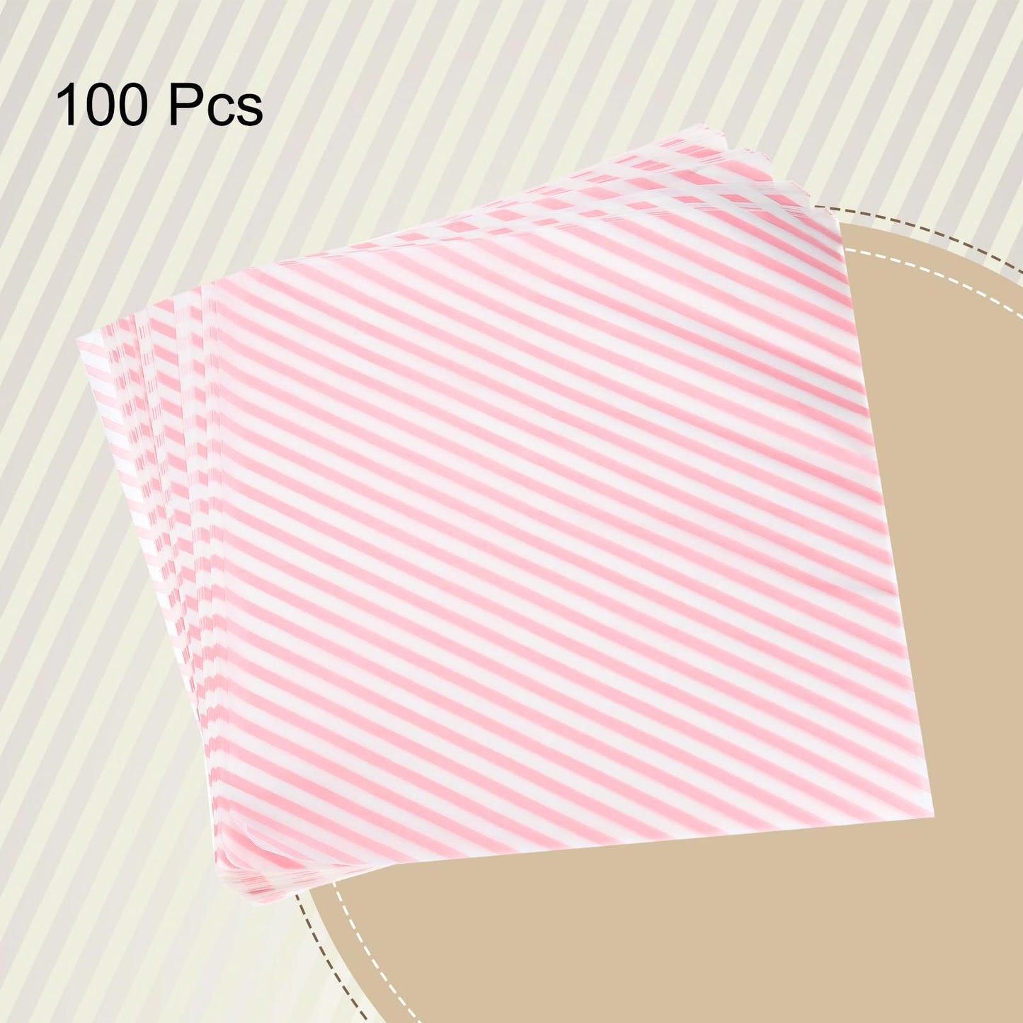 HARFINGTON 100pcs Square Stripes Wax Paper, 12" x 12", Pink