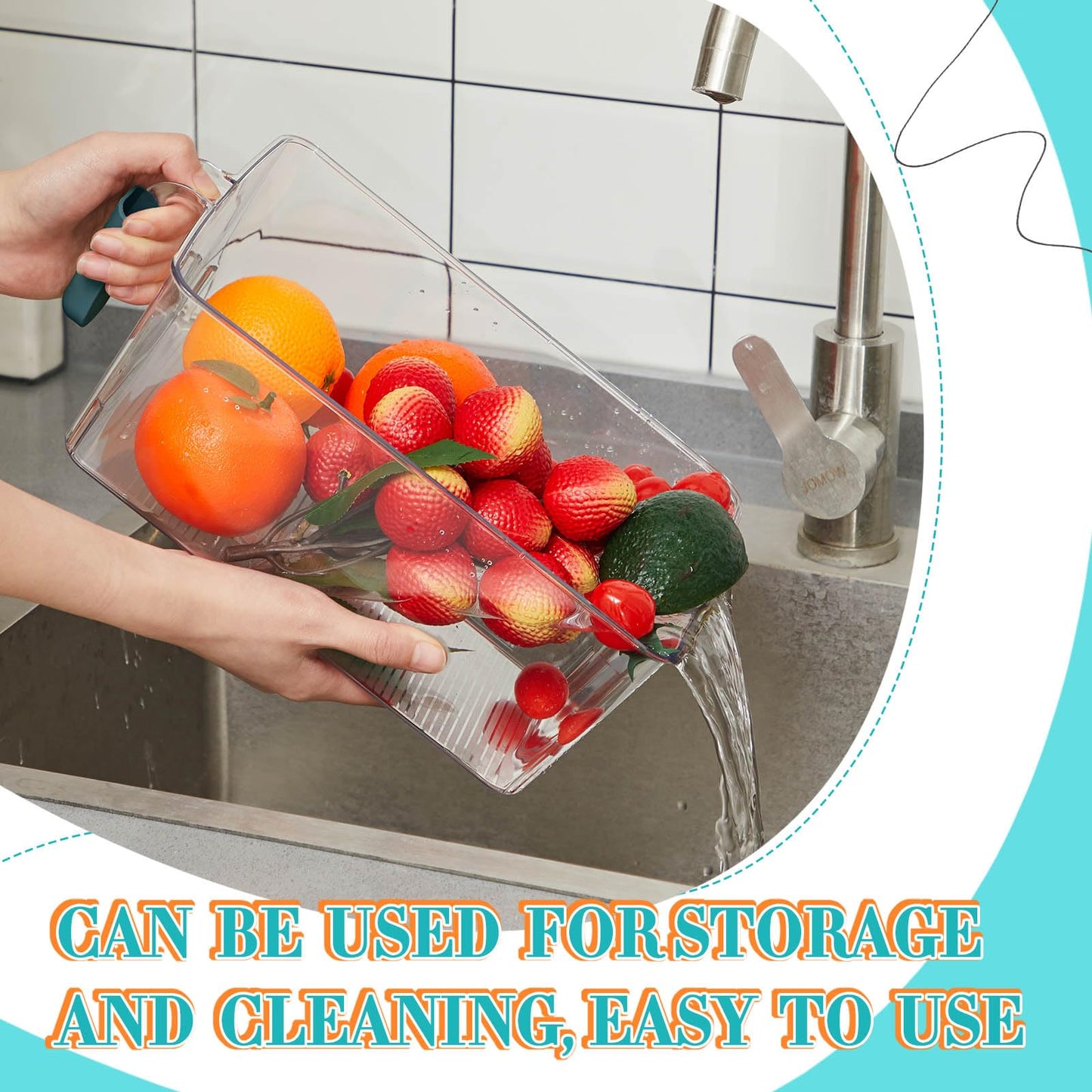 Havawish Ice Bin and Flexible Scoop Set Plastic Freezer Ice Bin with Pull out Handle Storage Bucket Clear for Container with Bucket Scoop (Dark Blue, Clear,10.83 x 7 x 4.33 in)