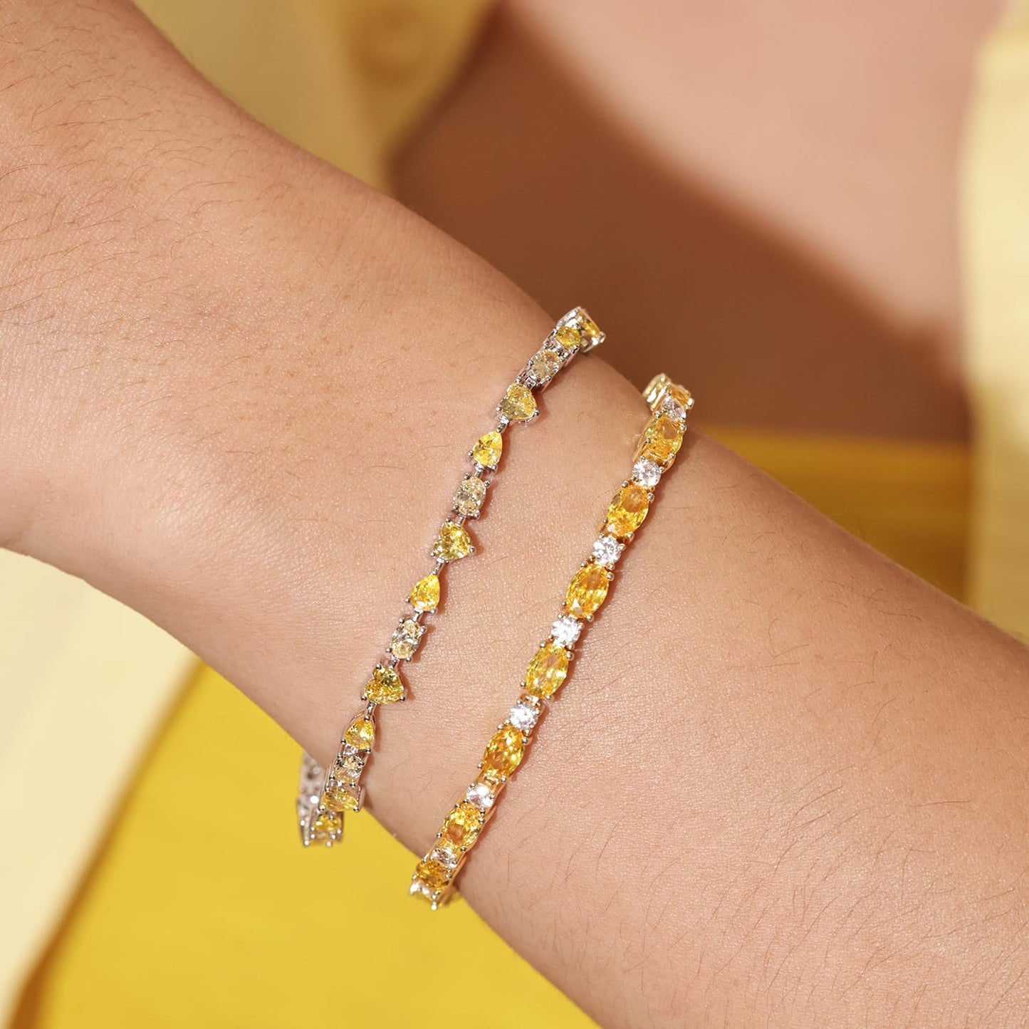 FANCIME November Birthstone Bracelets Sterling Silver Created Citrine Tennis Bracelet Fine Jewelry for Women 7 inches