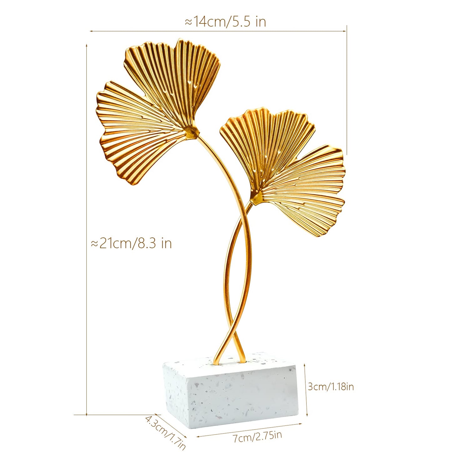 inheming Metal Ginkgo Leaf Ornaments, Gold Ginkgo Leaf Desktop Decoration Sculpture, Modern Creative Home Décor Accents Statue for Office, Bedroom, Bookshelf