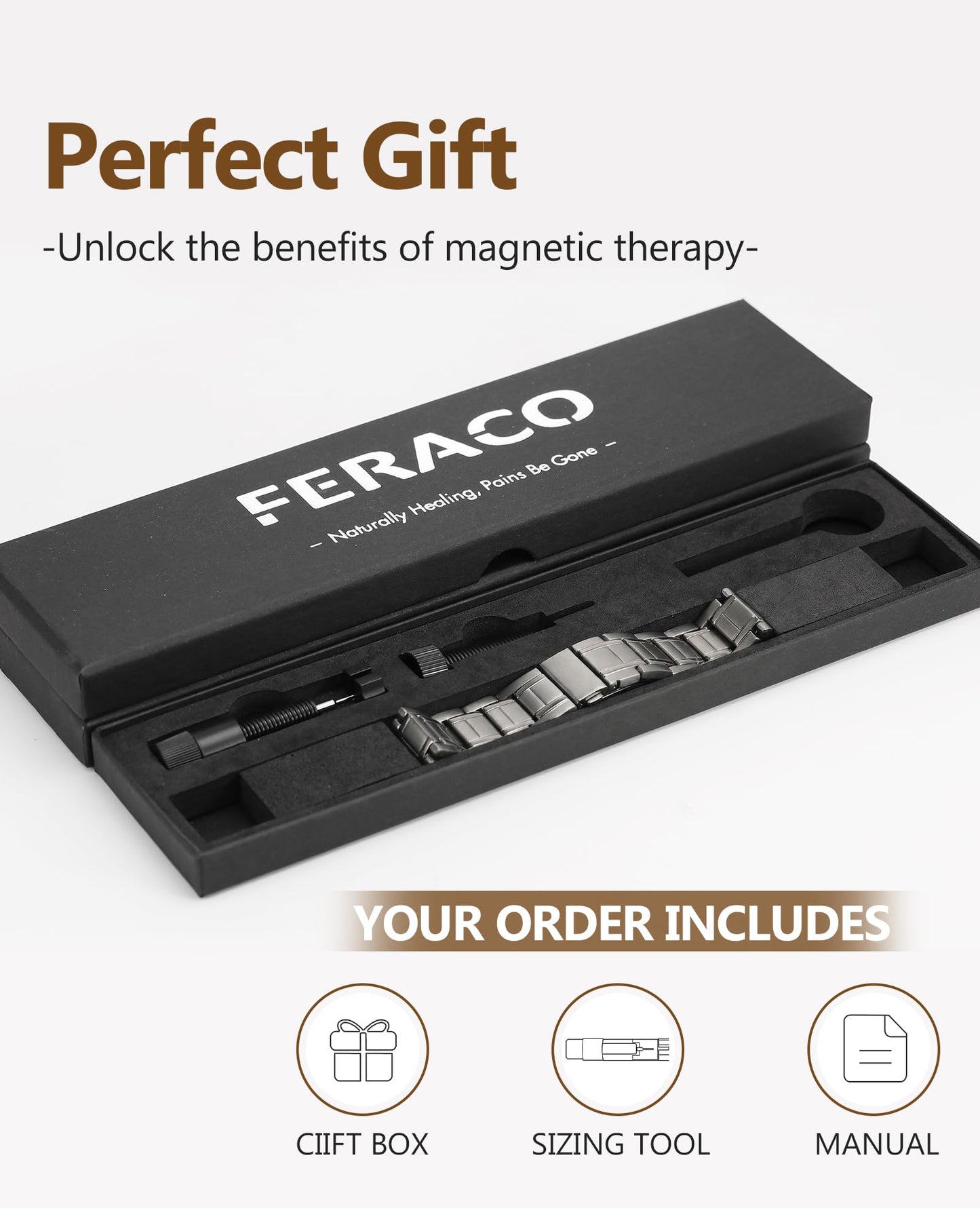Feraco Titanium Steel Magnetic Bracelet for Men with 3500 Gauss Magnets,Men's Jewelry for Anniversary Father's Day