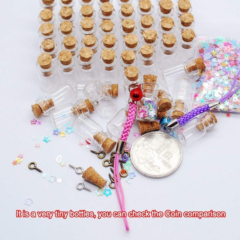 Healthcom 50 Pcs 0.5ML Small Vials Clear Glass Bottles Mini Tiny Jars With Corks and Screws for DIY, Arts, Crafts, Party Favors, Decoration