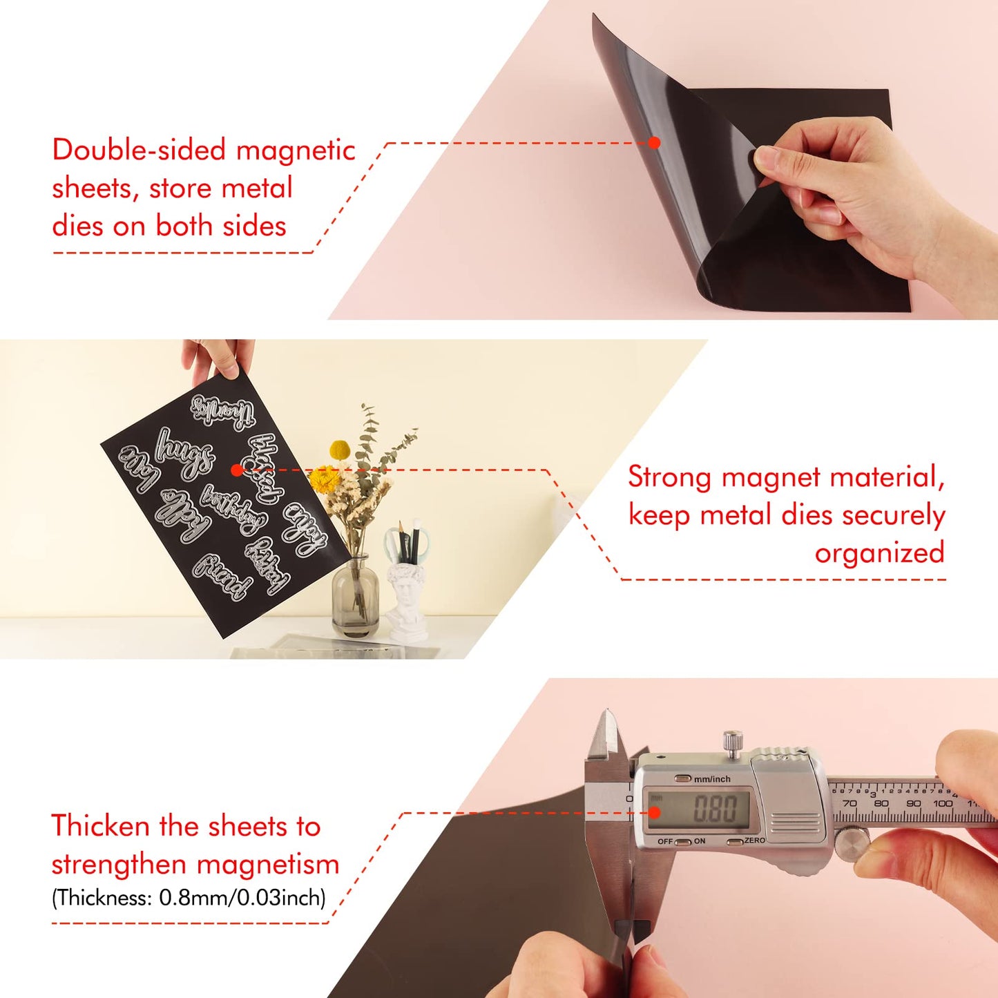 6 PCS 0.8mm Thick Double Sided Strong Magnetic Sheets Flexible Rubber Sheets for Metal Dies Storage and Organize Scrapbooking Tool Craft Supplies Rubber Magnetic Sheets Set