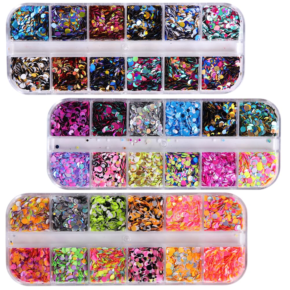 3 Boxes Circle Stickers Gem Stickers Round Nail Glitter Nail Decorations Glitter Paillette Nail for Nail Art Jewelry Kit Thin Nail Sequins Round Variety Decorate