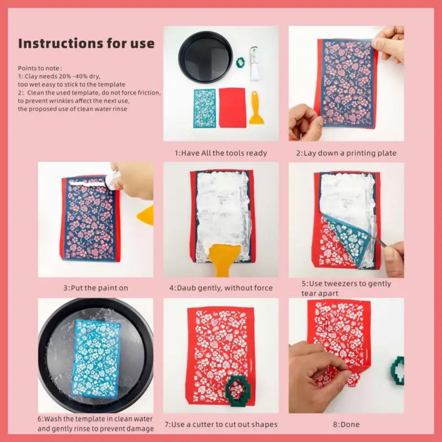 Briartw 5 Pattern Clay Silk Screen Stencil Set for Polymer Clay – Valentine's Day Earring Stencil Set - DIY Craft Templates – for Polymer Jewelry,Earrings,Sculpting & Decorative Art - 4.13x3.35 Inch