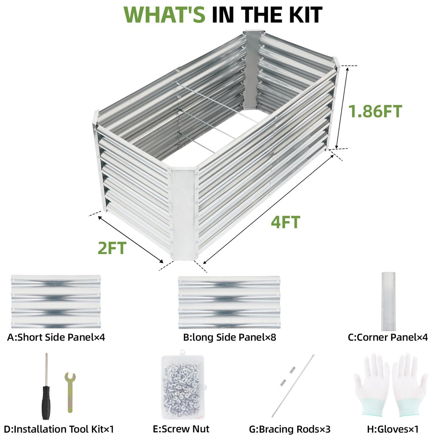 GoCampDirect 4x2x2ft (2 Pack) Raised Garden Bed - Galvanized Deep Root Planter Boxes Outdoor with Wing Nuts and Safety Edges for Gardening Vegetables, Flowers, Herbs, Succulents - Silver