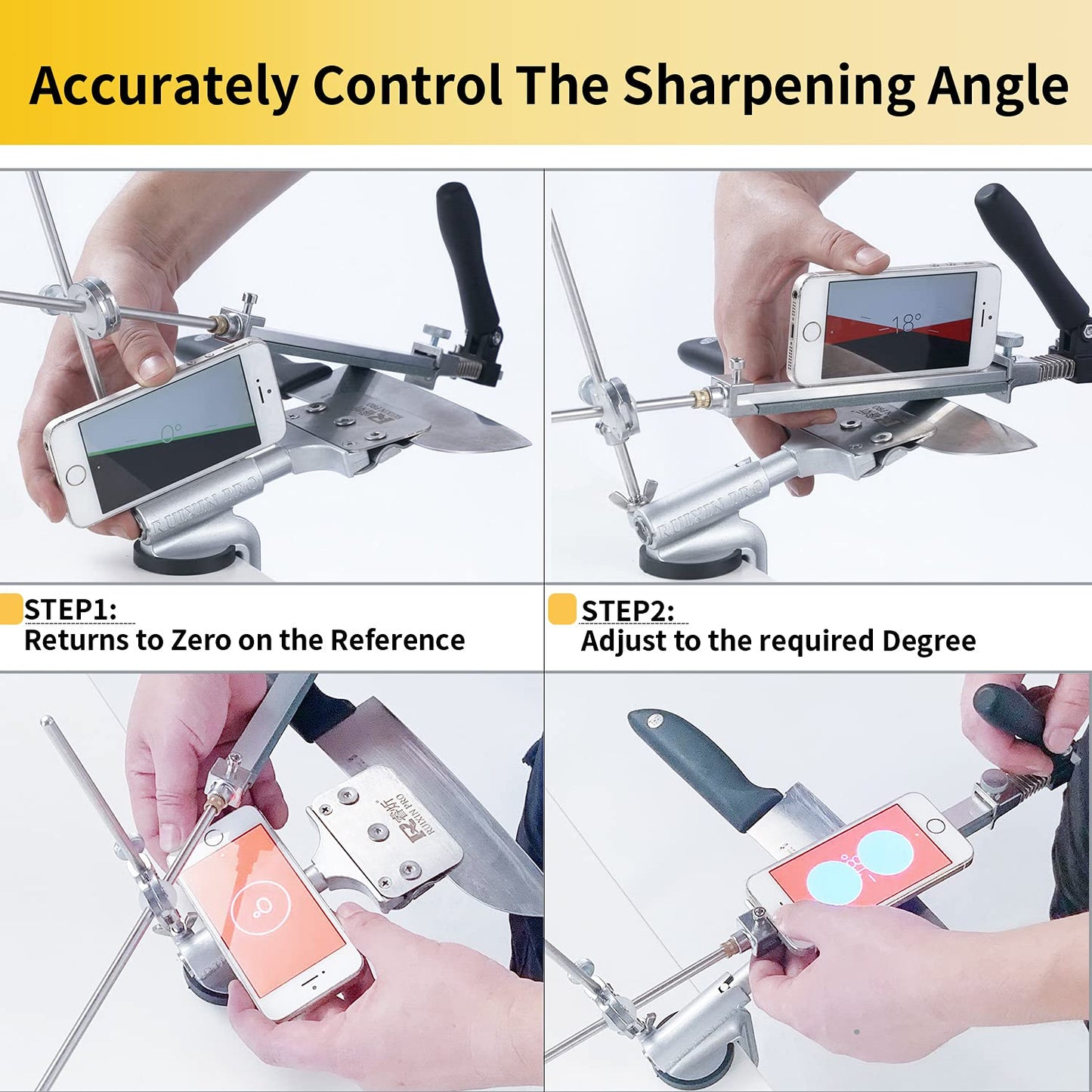 CWOVRS Knife Sharpening System, RX-008 Professional Knife Sharpener, 360° Flip Rotation, Upgraded Metal Fixed Angled Knife Sharpener, Kitchen Chef Knife Sharpening Kit with 10 Stones