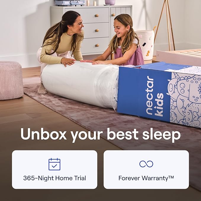 Nectar Kids Twin Mattress 8” - 2-Sided Design for Growing Children - Pressure Relieving Memory Foam - Fiberglass Free - 365 Night Trial - Mattress in a Box