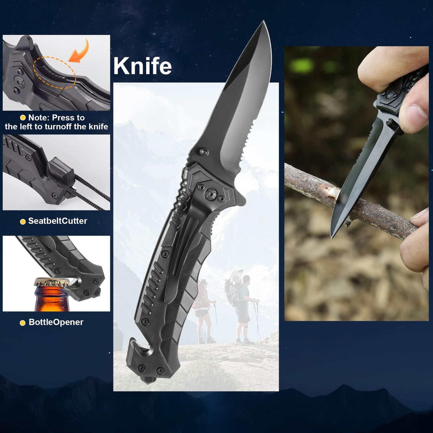 Survival Kit and Emergency Gear - 66 in 1 Outdoor Equipment with First Aid Fire ,Starter, Knife, Compass for Camping, Hiking, Gifts for Men
