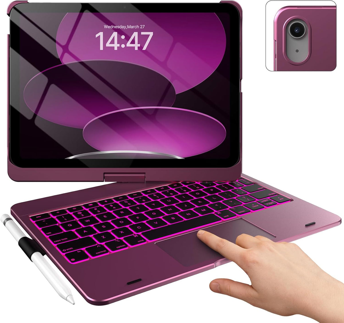 typecase Touch iPad 10th Generation Case with Keyboard (10.9", 2022), Multi-Touch Trackpad, 10 Color Backlight, 360° Rotatable, Thin & Light for Apple iPad 10th Gen 10.9 (Raspberry)