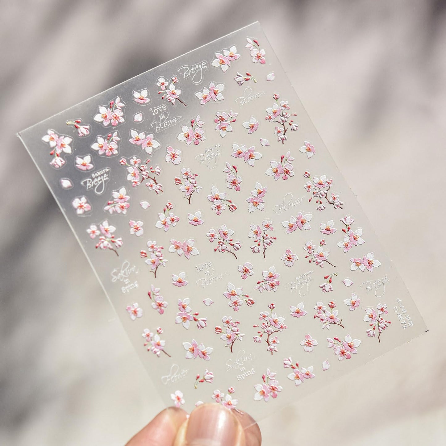 Pink Flower Nail Stickers for Nail Art 5D Embossed Nail Decals Cherry Blossoms Nails Art Stickers Summer Nails Supplies White Floral Nails Art Decoration