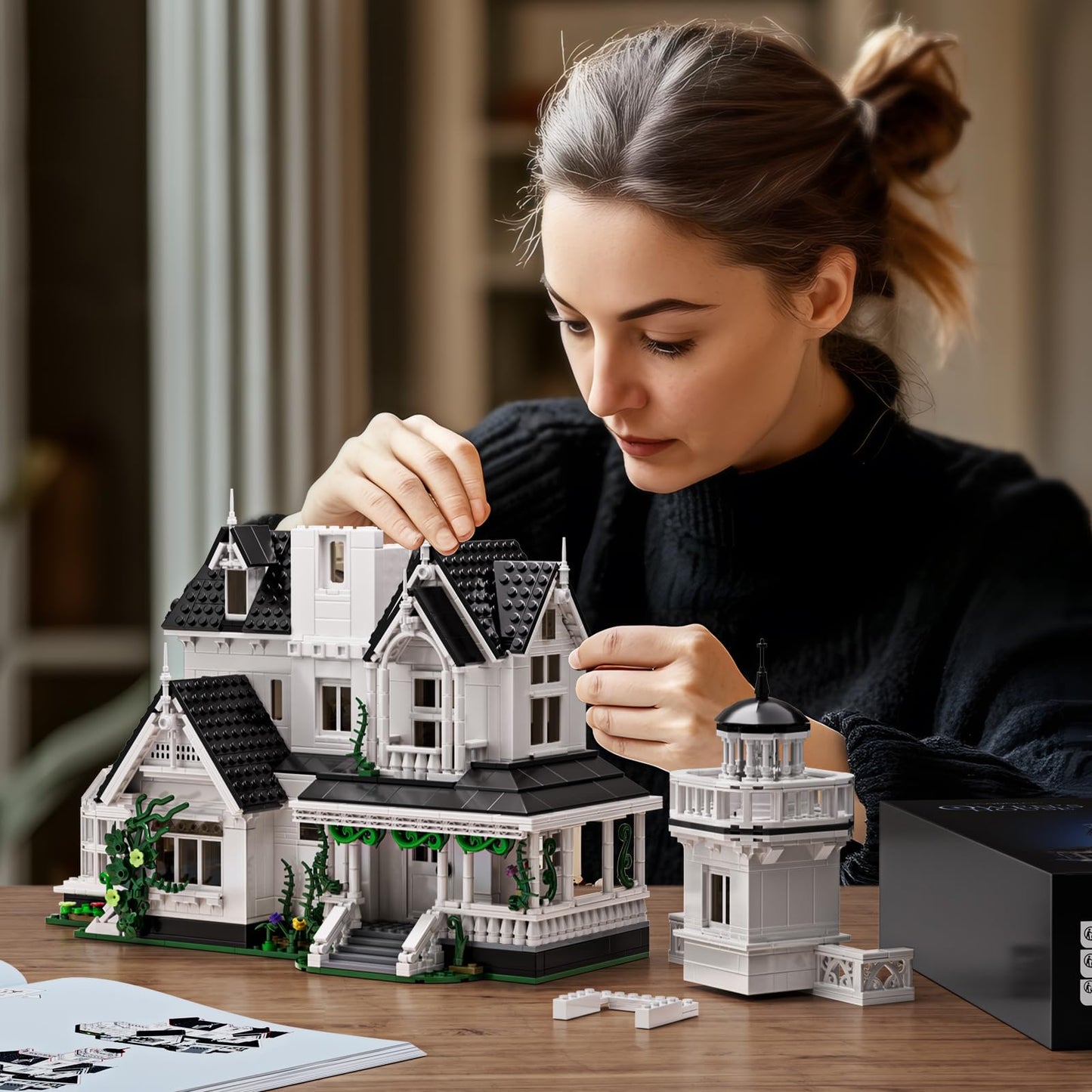 Magic House Building Set with LED Light, Owens House Blocks Toy, Creator Architecture Model Building Kit, Compatible with Lego Horror House, Home Office Decor Gift for Adults (1877PCS)