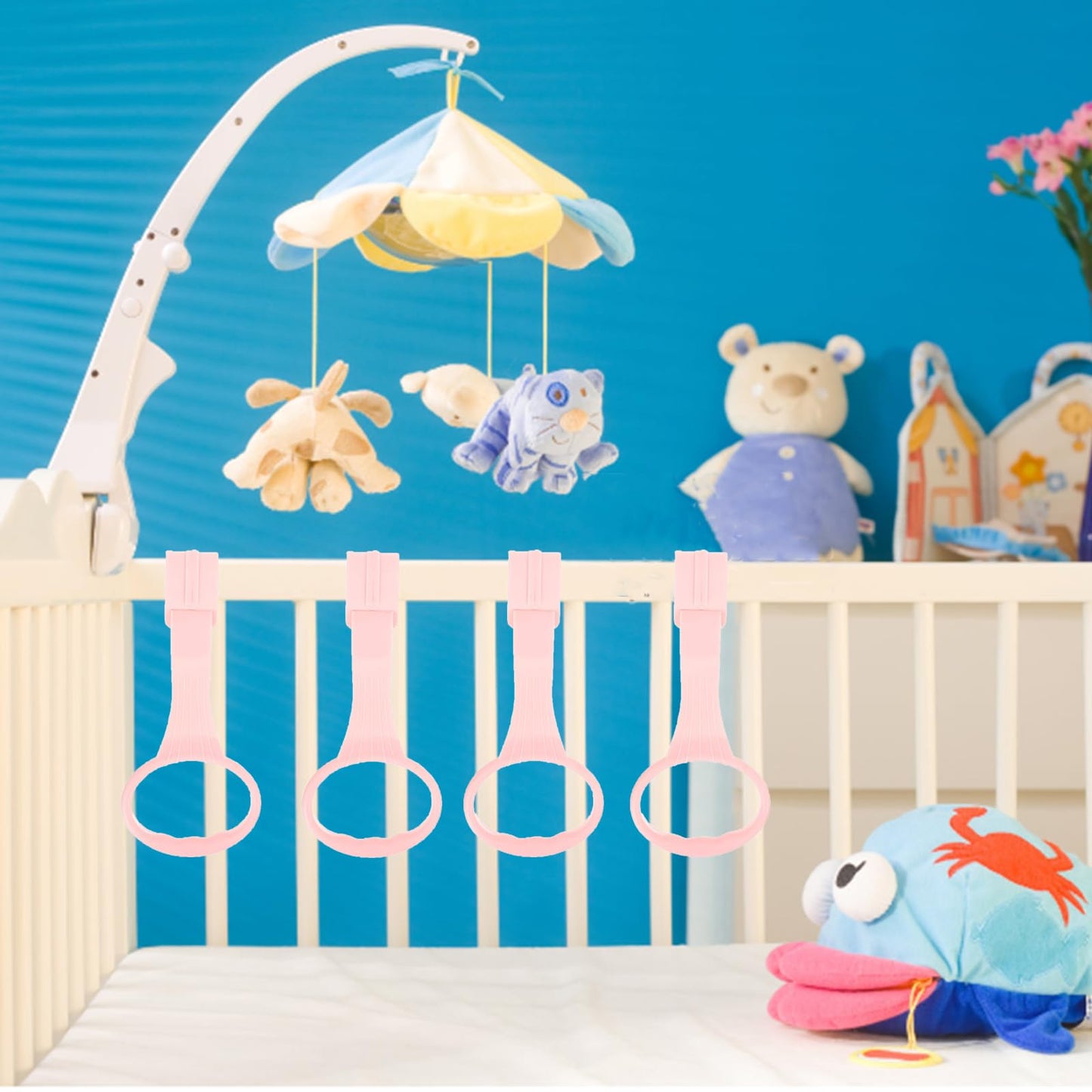 Awleynz 4Pcs Baby Playpen Pull up Rings, Pull up Rings for Play Pen, Playpen Accessories for Help Stand Up Walking Training Tool Newborn (Pink)