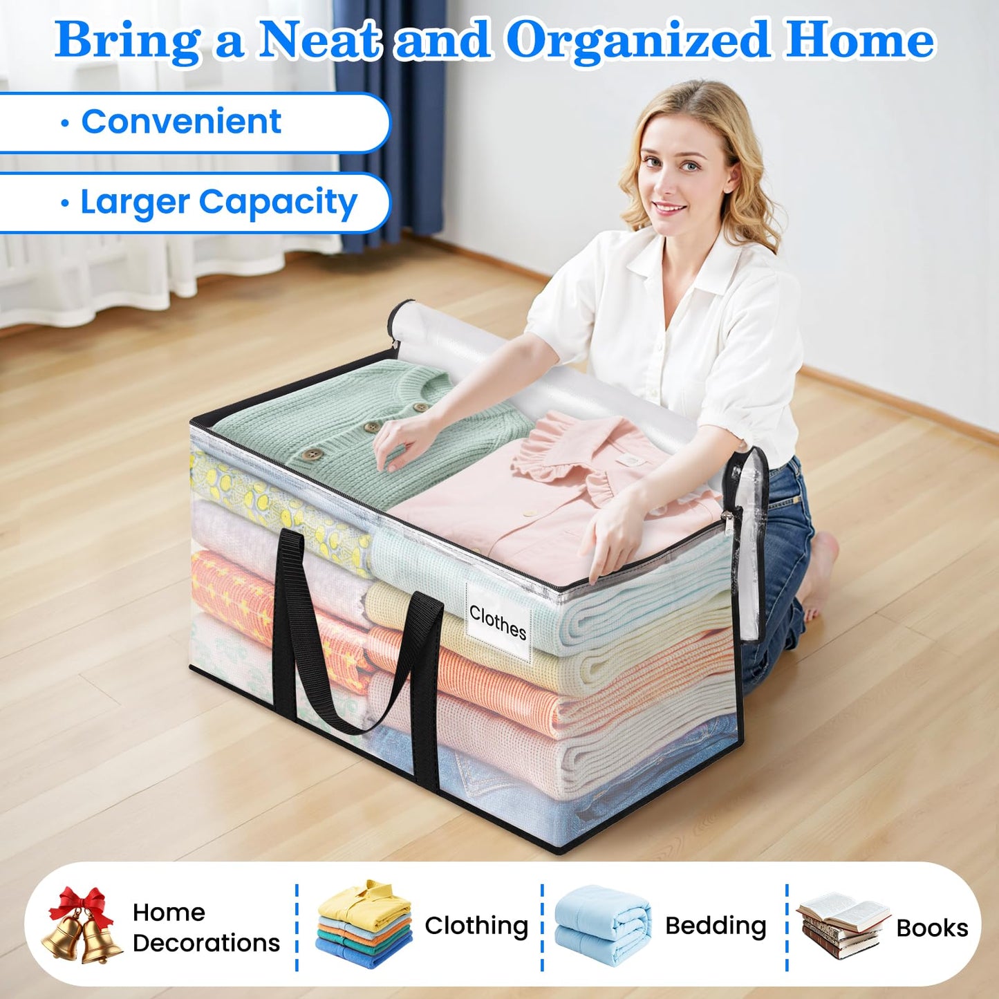 BlissTotes 4-Pack Large Moving Bags with Backpack Straps & Strong Zippers, Heavy-Duty Storage Bags Moving Boxes for Space Saving, Dorms, Transport, 125L-30 Gallons, Clear