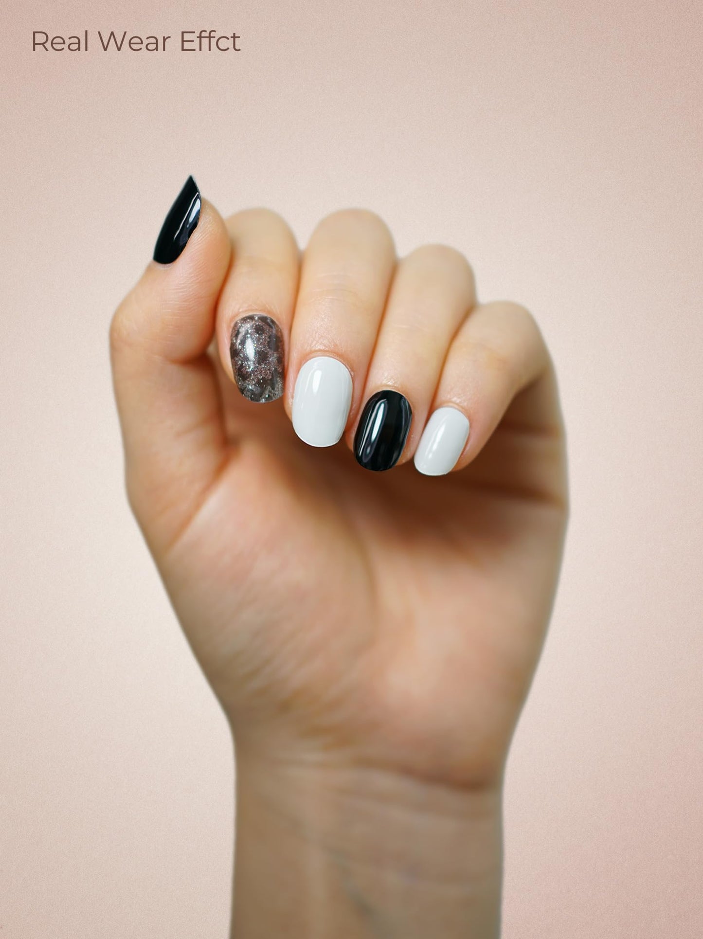 Beaolata Real Gel Nail Strips (No UV Light Needed) - 44Pcs Salon Quality Nail Stickers - Long Lasting Polish Wraps for Women, Easy Apply & Remove (Urban Black)