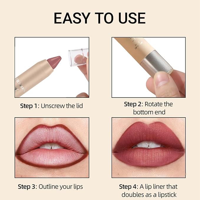 Erinde Matte Shimmer Lipstick Lip Liner Crayon for Women, 24 Hour Lipstick Lip Liner Pencil, Neutral Lipliner Waterproof Long Lasting Smudge Proof, Vegan & Cruelty-Free, C06 Cocoa Brown-Red