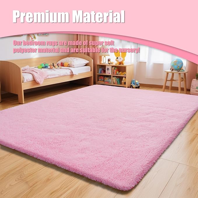 9x12 Fluffy Area Rugs for Living Room,Large Pink Fuzzy Shag Area Rug for Bedroom,Soft Non-Shedding Indoor Plush Carpet for Kids Bedroom Nursery Home Decor