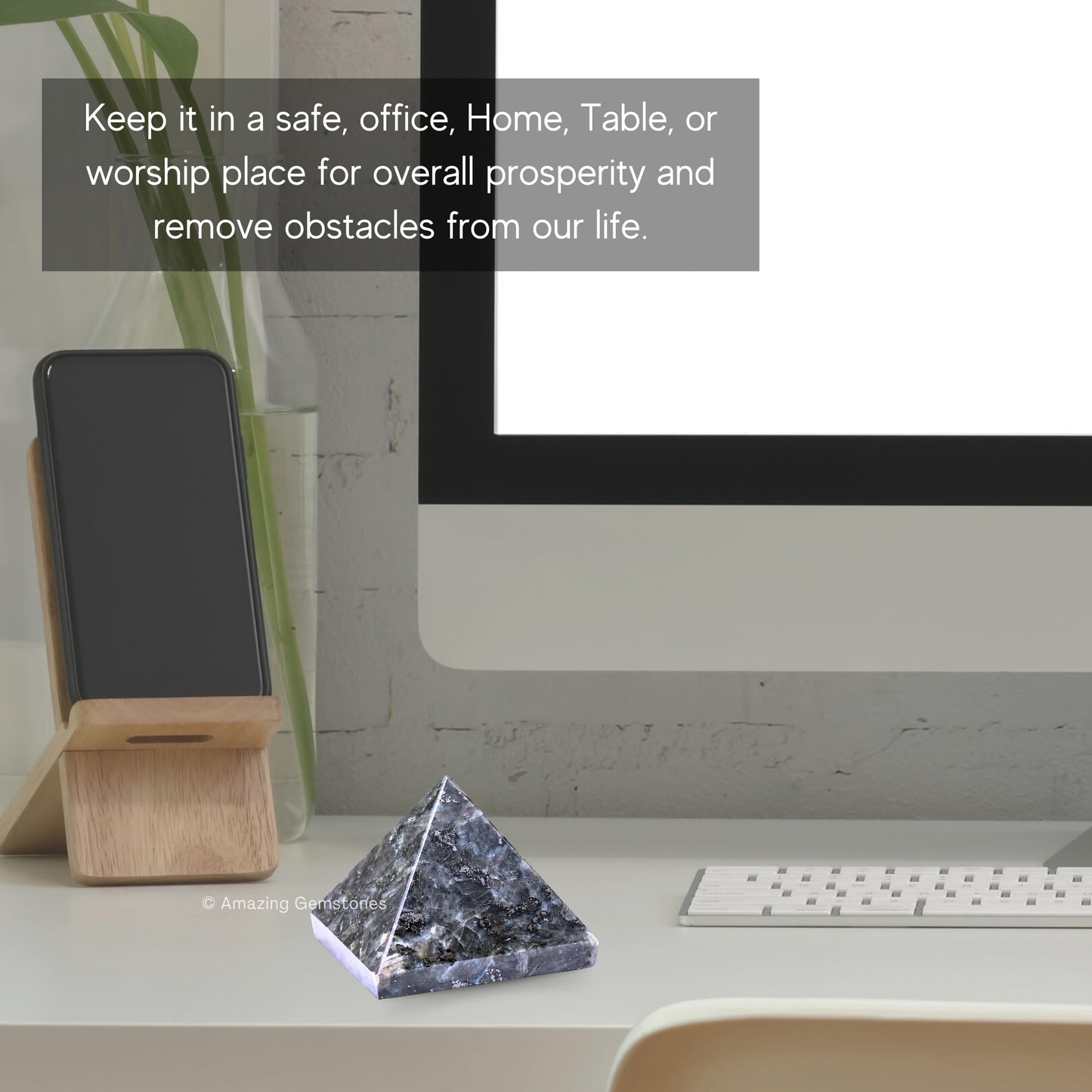 Amazing Gemstone Larvikite Pyramid Crystal Healing Stones - 1.5" Great Pyramid Figurine of Natural Stone Pyramid for Meditation, Reiki, Chakra Balancing and Crystal Pyramids Grid