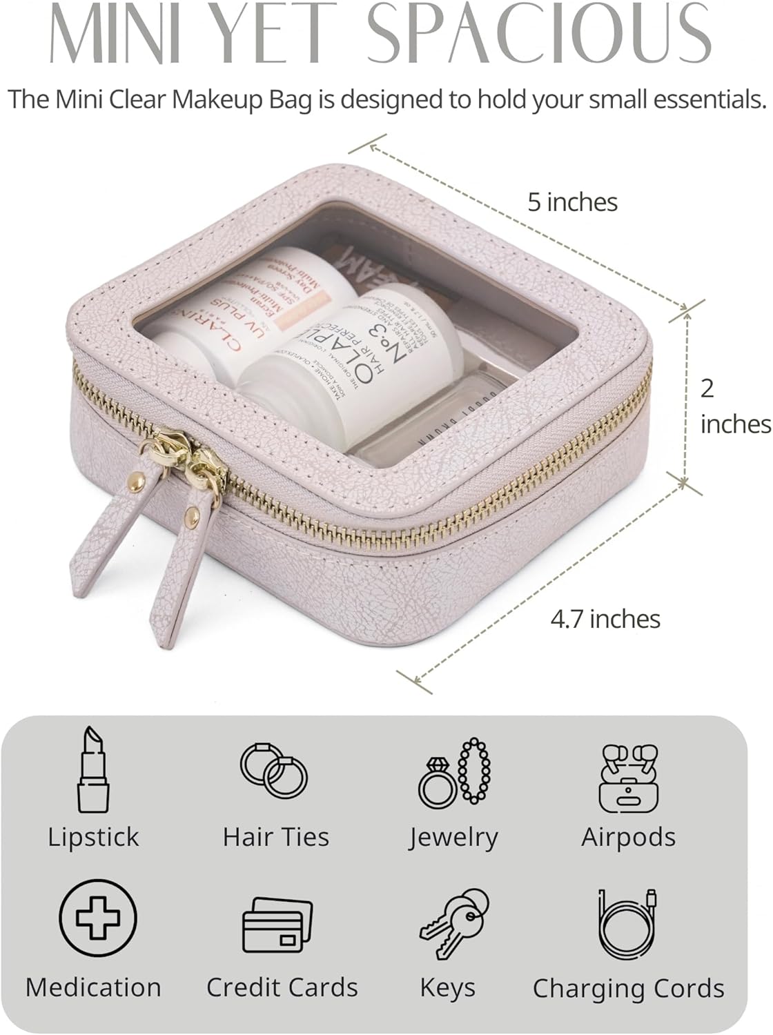 Popvibe Clear Makeup Bag Travel Cosmetic Case Transparent Toiletry Bag with Zipper, Portable Make Up Organizer Traveling Compact Car Bag for Essentials
