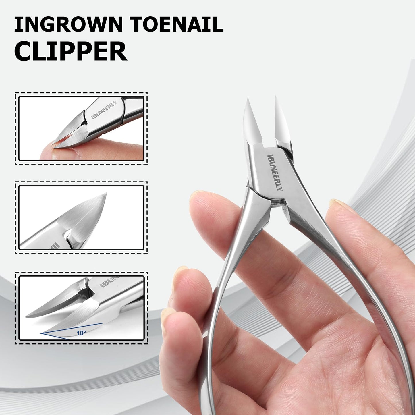 IBUNEERLY Manicure Set, Nail Cutters Set with Travel Leather Case, Professional Manicure Tools for Thick Nail & Ingrown Nail, Nail Cutters for Men and Women, Silver