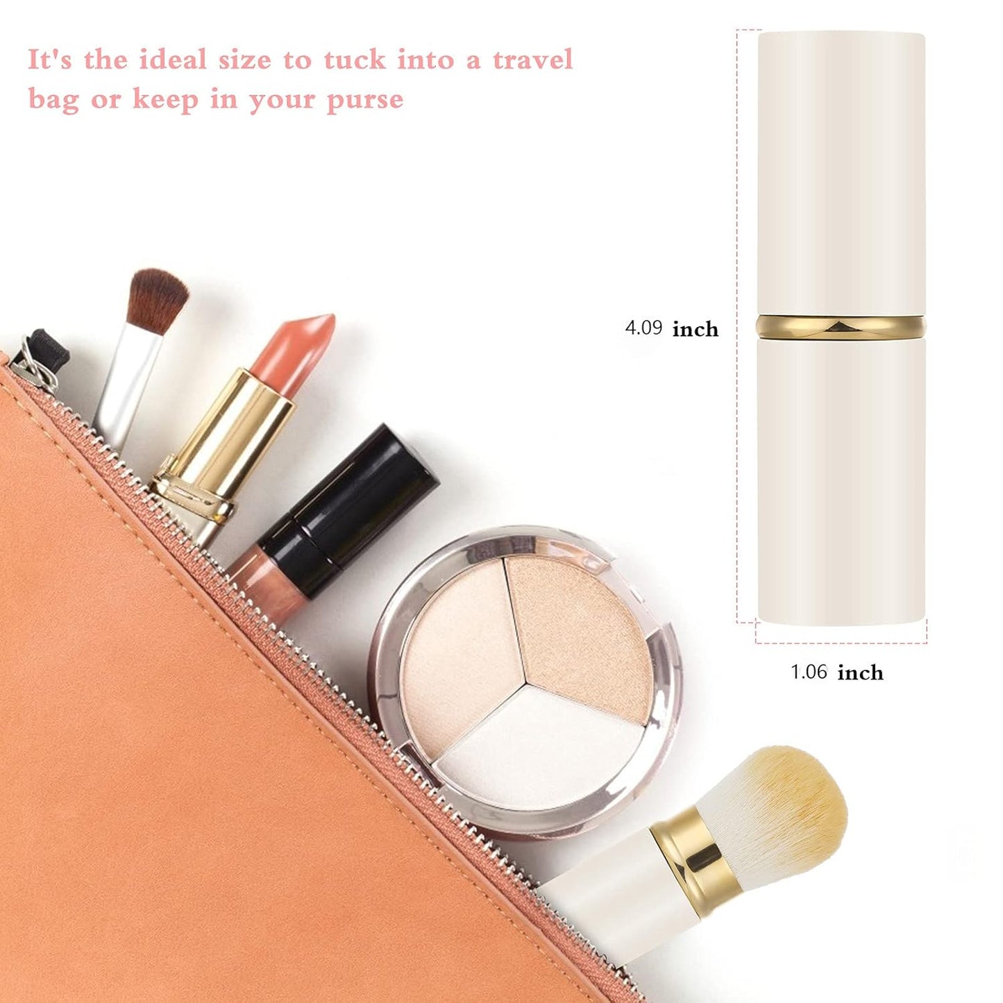 Falliny Retractable Kabuki Makeup Brush, Travel Face Blush Brush, Portable Powder Foundation Sunscreen Brush with Cover for Blush, Bronzer, Buffing, Flawless Powder Cosmetics