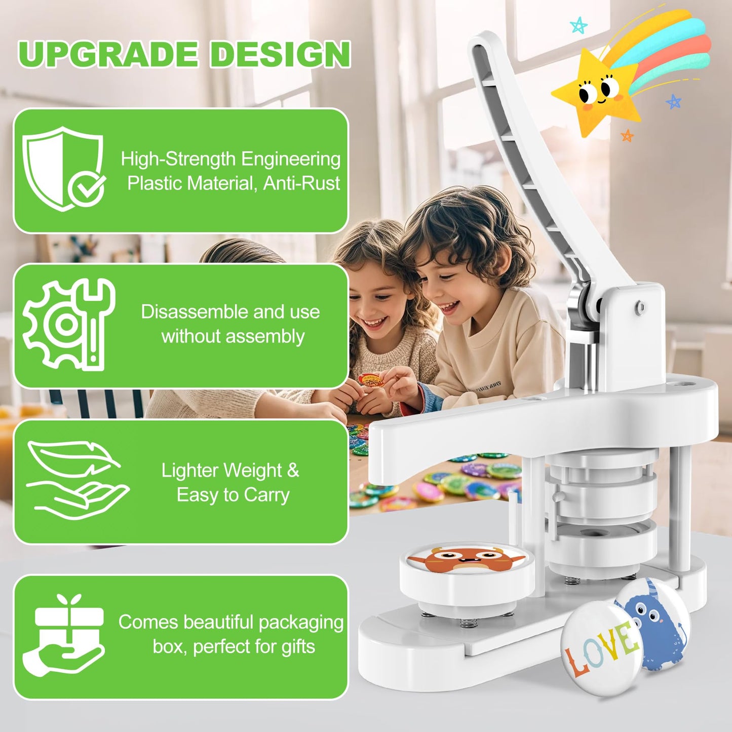 Button Maker Machine 58mm, Easy DIY Pin Maker Machine, No Setup Button Maker for Kids Crafts, Parties, School Projects & Beginners