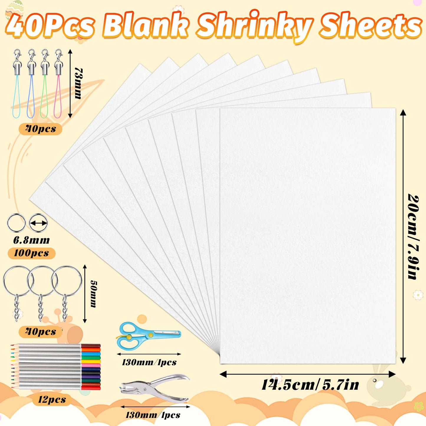 Gushu 235 Pcs Shrinky Plastic Sheets Keychain Kit, 40 Pcs Shrink Paper Sheets, Hole Punch, Pencils, Keychains, Accessories for DIY Crafts, Creative Handprint Art for Teens & Adults