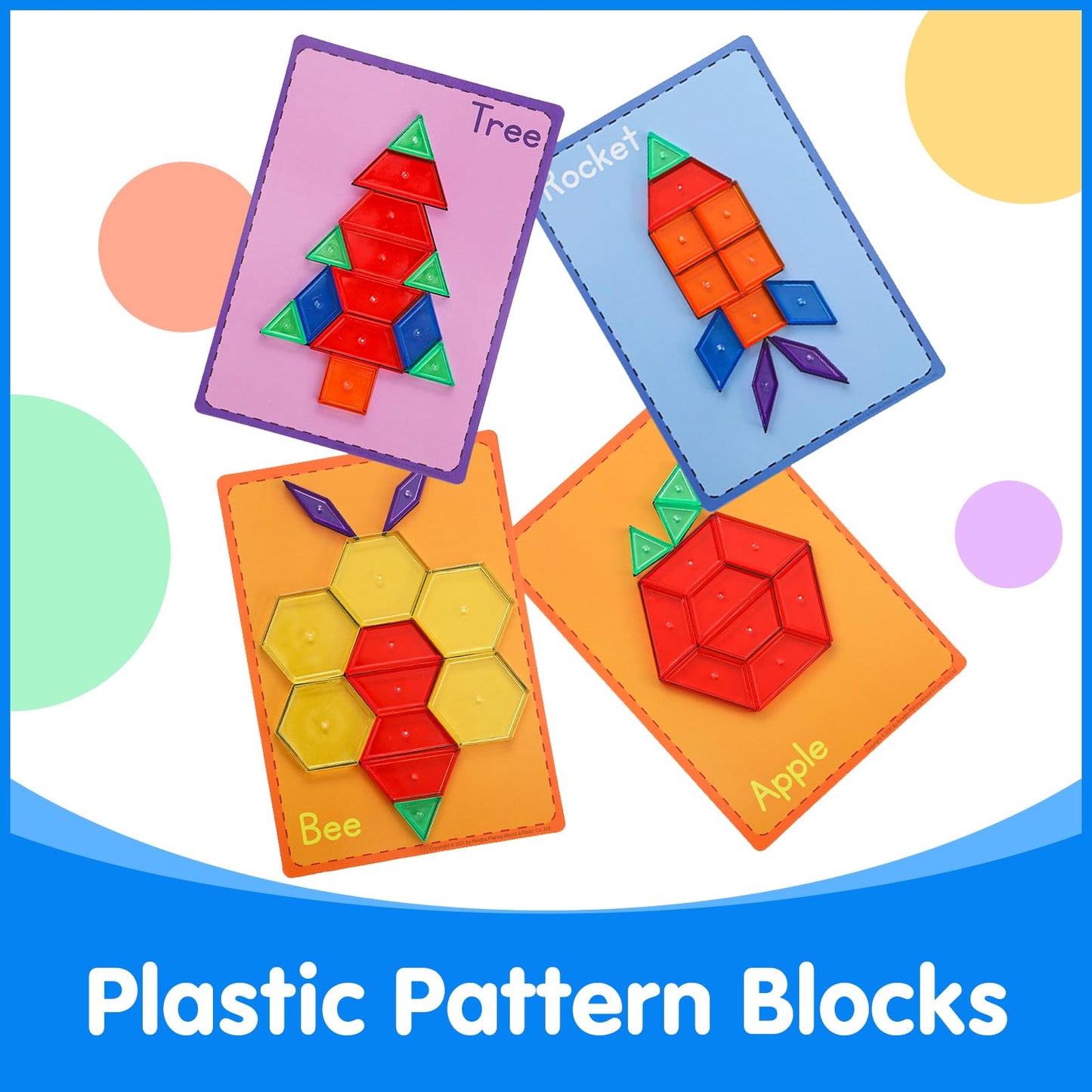 Odoorgames 140 Pcs Translucent Pattern Blocks,Geometric Shapes,Translucent Toys,Light Table Accessories and Manipulatives,Includes 46 Activity Cards