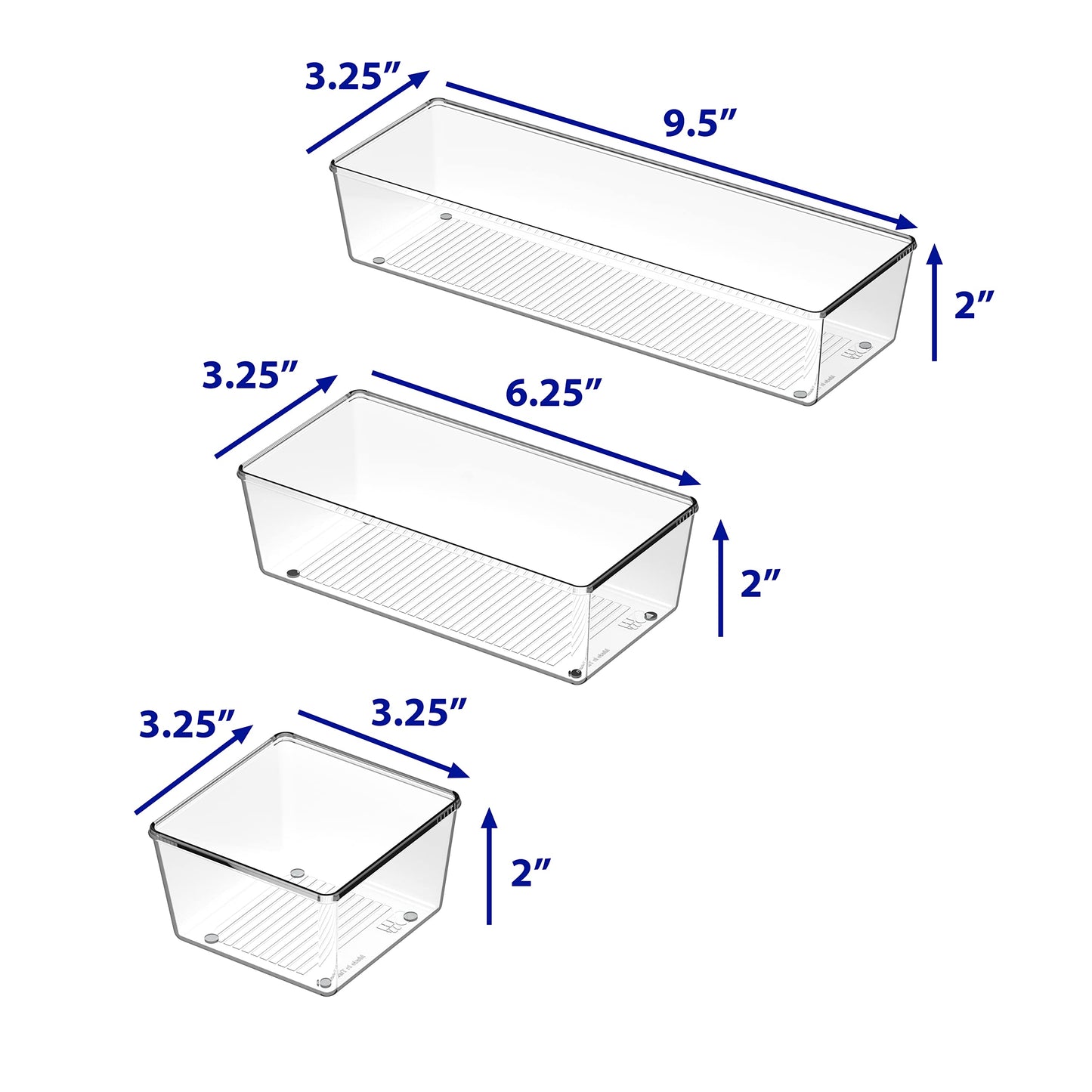 Simple Houseware Clear Drawer Organizer for Office Bin Desk Storage, Assorted Size, 6 Packs
