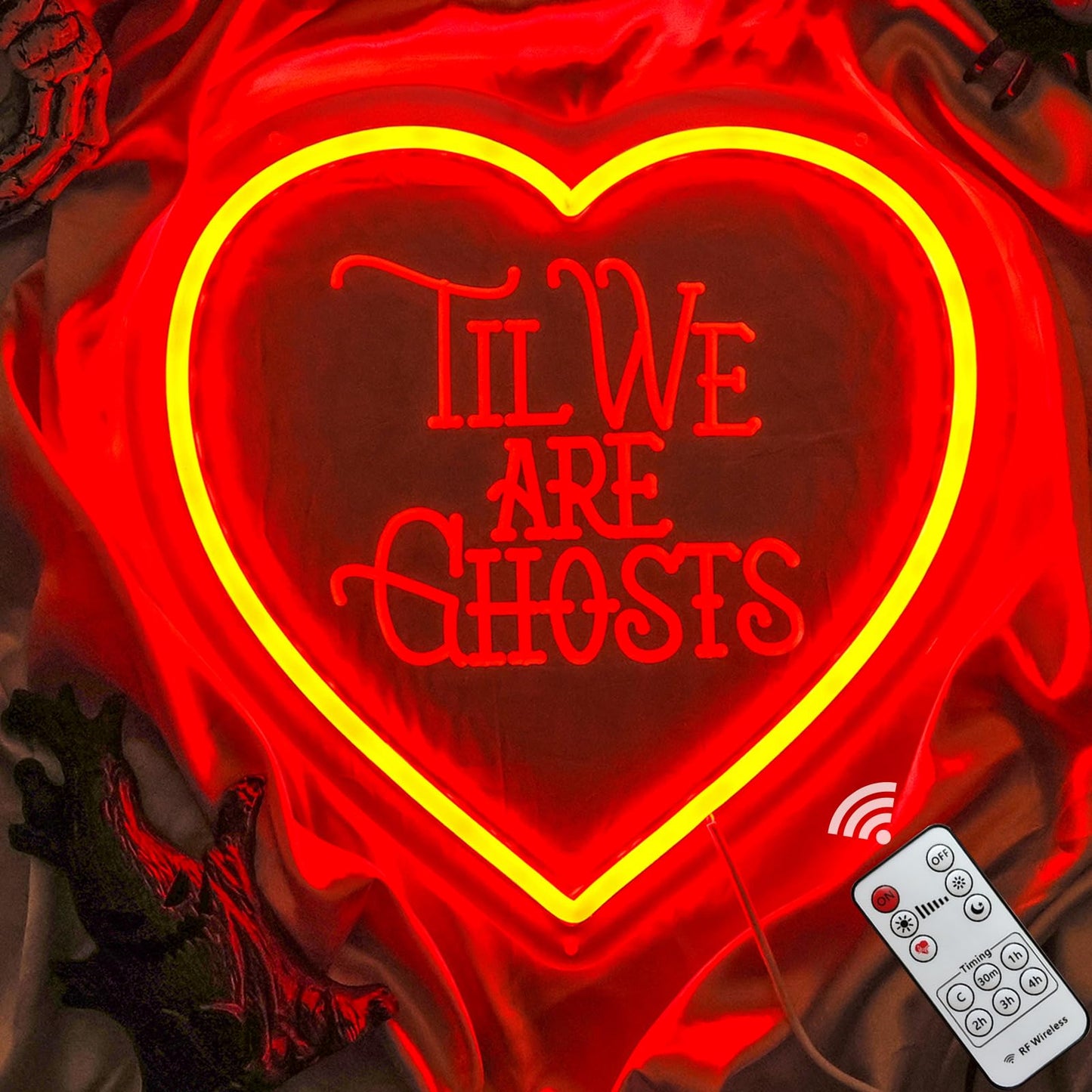 Til We Are Ghosts Neon Sign, Halloween Decoration Red Heart Shape Gothic LED Sign,Creepy Spooky Gothic Room Window Bedroom Wall Decor, for Wedding Decor, Anniversary Engagement Gift