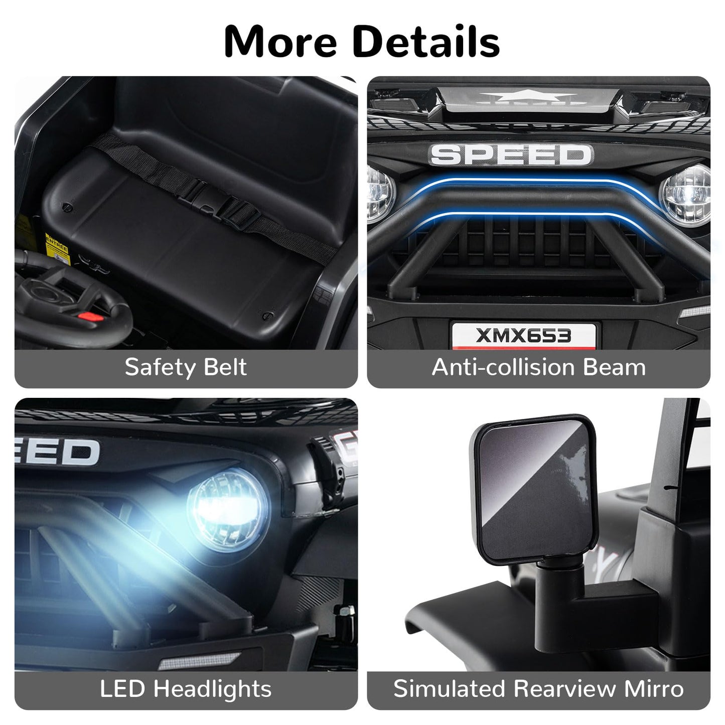 OLAKIDS 24V Ride on Car with Remote Control, Bluetooth, LED Lights, Horn, Spring Suspension, High/Low Speeds, Soft Start for Kids Aged 3+ (Black)