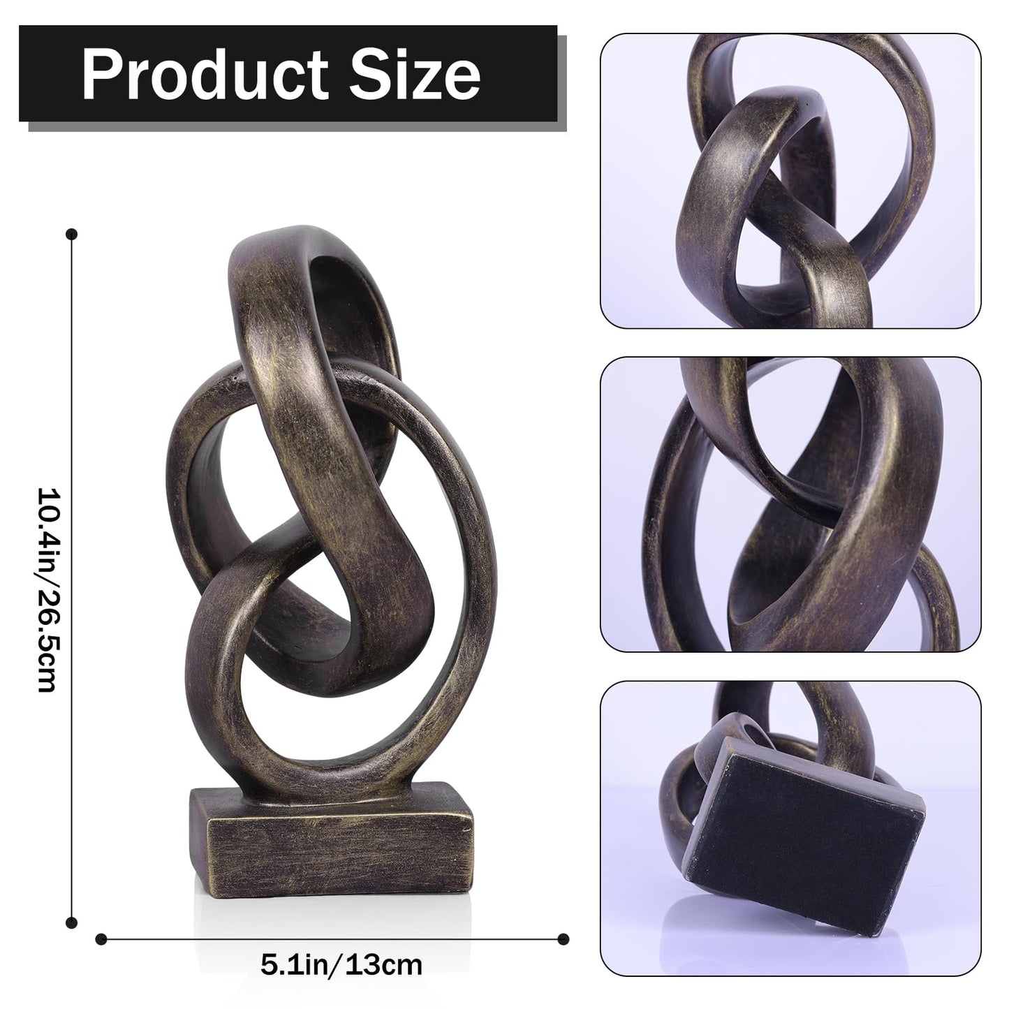 DOVDOV Abstract Bronze Rope Knot Statue, Geometric Decor, Living Room Coffee Table Bookshelf countertop Bronze Decor, Office Coffee Table entryway entryway Desktop Decor.