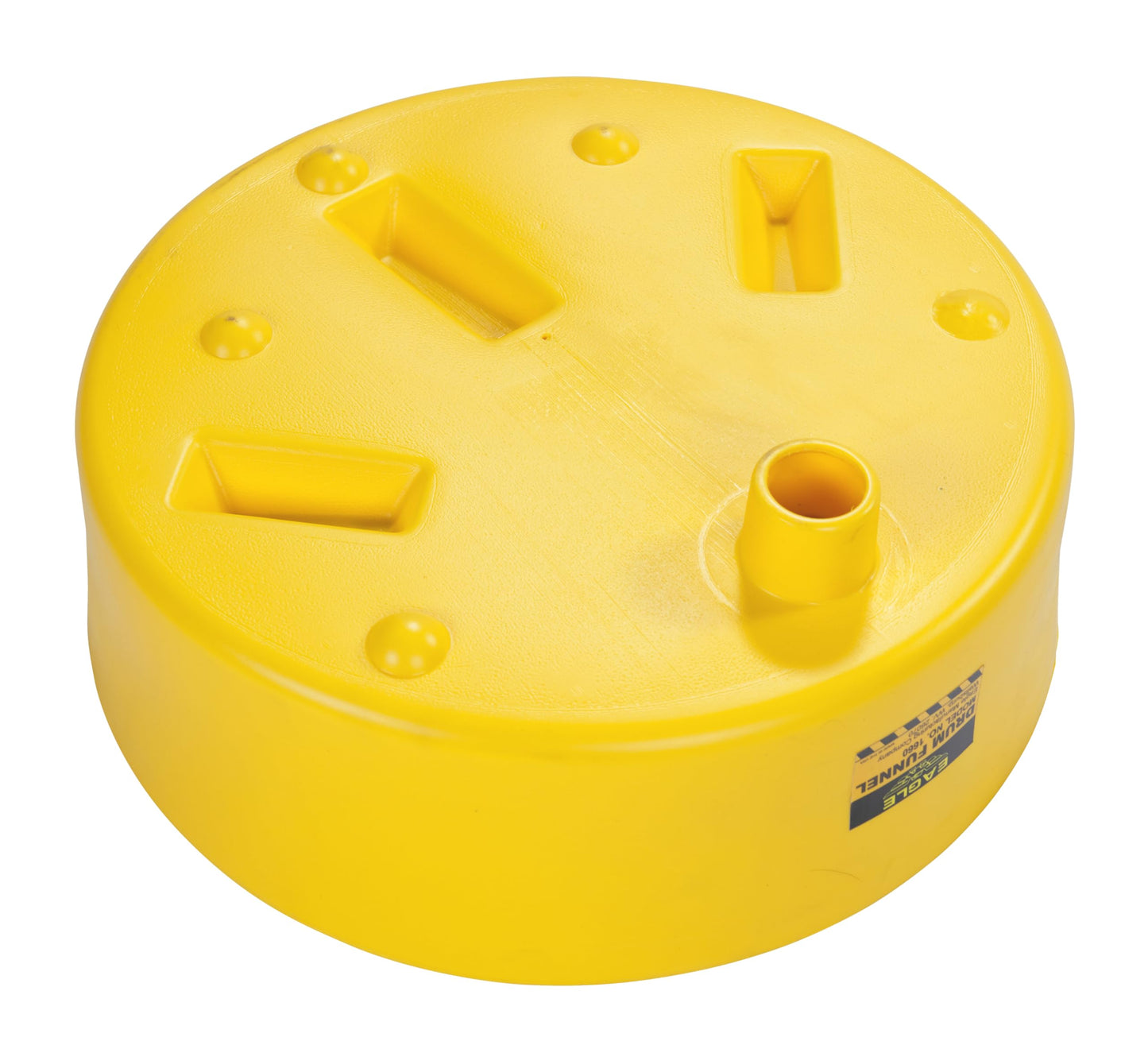 Eagle 1660 Drum Funnel – 18" Diameter, Yellow HDPE, Fits 30 & 55 Gallon Drums, 6" Side Walls to Reduce Splashing, Spout Fits 2" NPT Bung, Durable & Chemical-Resistant – Made in the USA