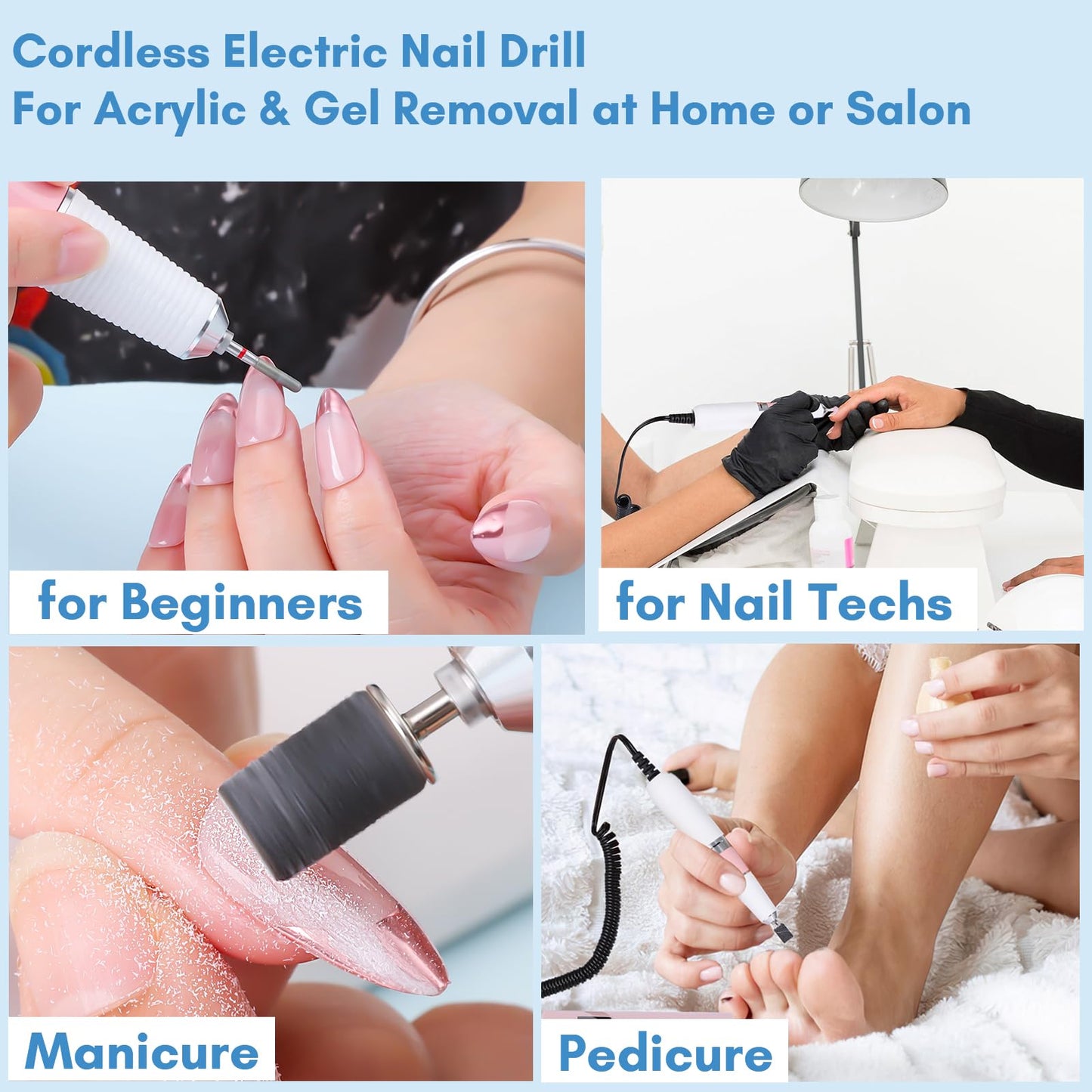 Makartt Cordless Electric Nail Drill, 30,000RPM E File for Acrylic & Gel Removal, 8.5H Battery, Quiet, LCD Display, Portable Nail Drill for Beginners & Nail Techs, Perlarie Pearly Pink