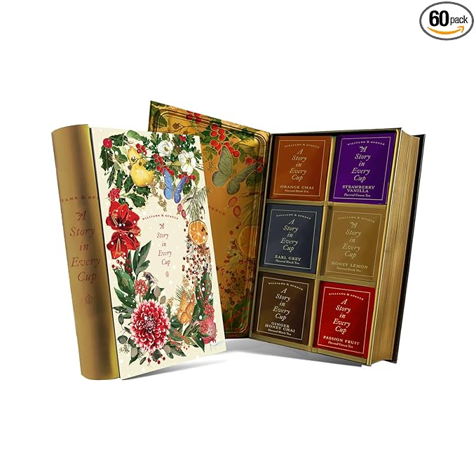 Life Plus Style Gourmet Williams & Spence A Story In Every Cup Tea Set Assorted 6 Premium Flavors 60 Tea Bags Gift Book Holiday Tea Sampler Christmas Collection Gift for Women and Tea Lovers