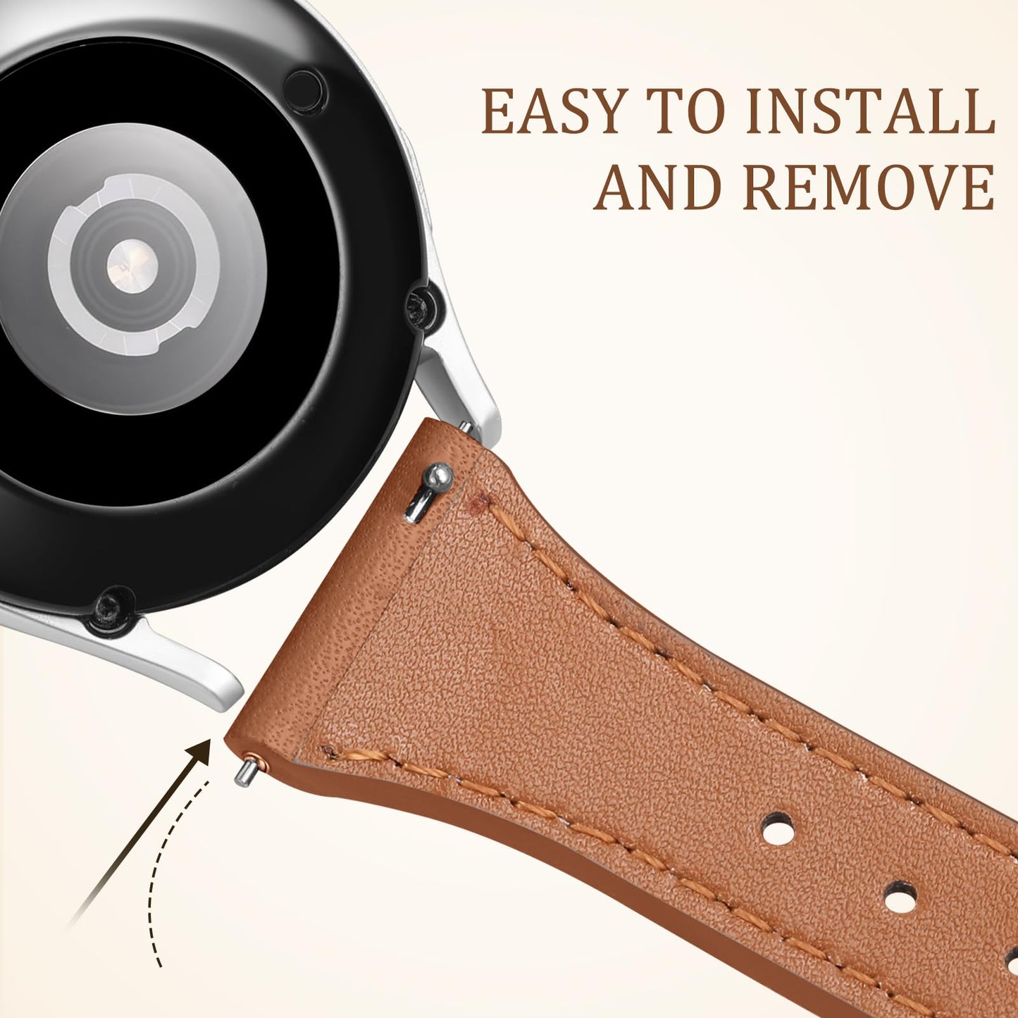 GEAK Slim Leather Band Compatible with Galaxy Watch 7 Band/6 5 4 FE 40mm 44mm/5 pro 45mm/Classic/Galaxy Active 2, 20mm Genuine Leather Strap with Quick Release Buckle for Samsung Watch Bands Women