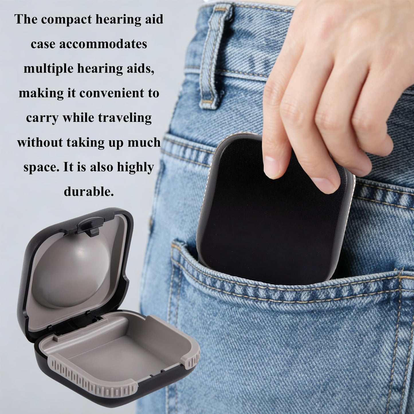 ZHUOGWJFJ 2 Pcs Hearing Aid Case,Small Hard Shell Travel Hearing Aids Case, Waterproof Portable Storage Box for Hearing Aids,Drop-Resistant and Durable (Black)