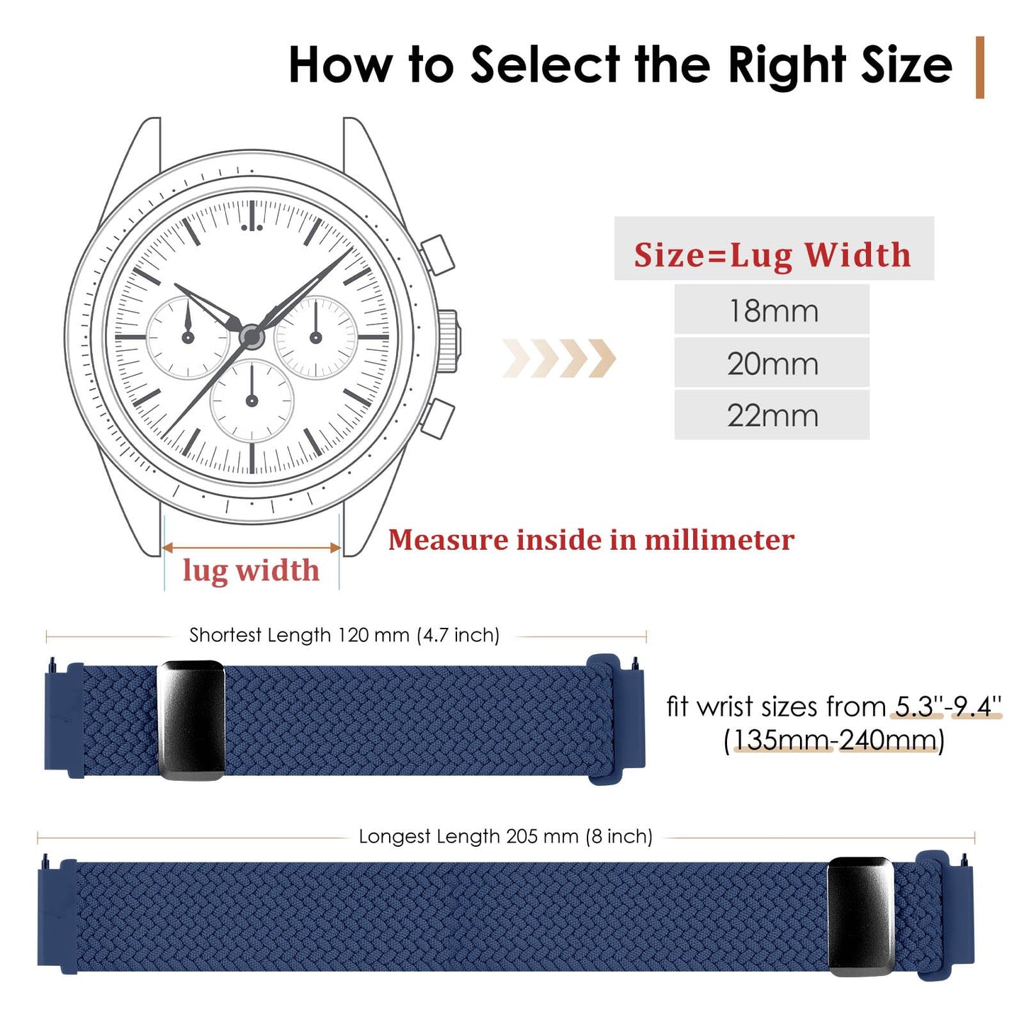 SIMYYO Nylon Magnetic Bands Quick Release Braided Nylon Watch Bands Stretchy Sport Replacement Strap for Men and Women 18mm 19mm 20mm 22mm