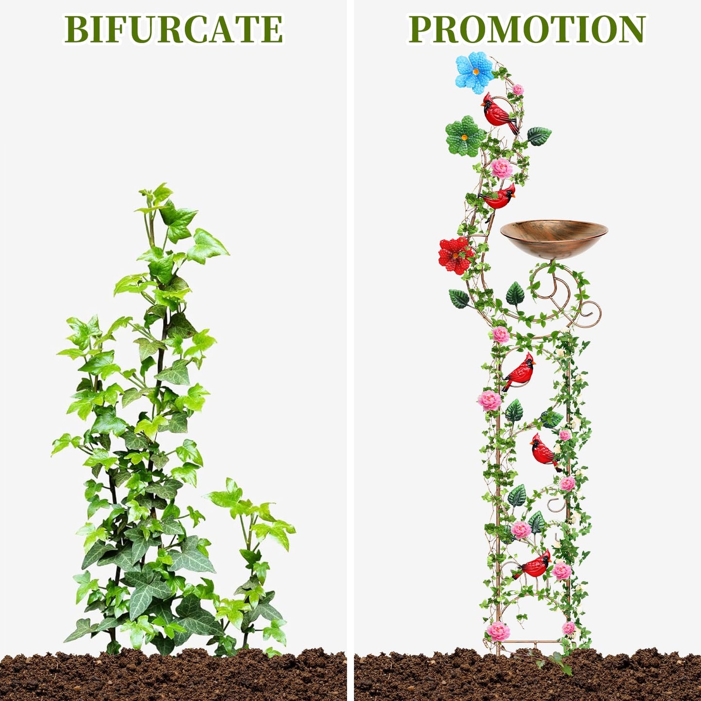 YADOOLIFE 57” Bird Bath with Garden Trellis for Climbing Plants Outdoor, Small Decorative Trellises Metal Birdbath Bird Baths, 1 Piece (Redbird)