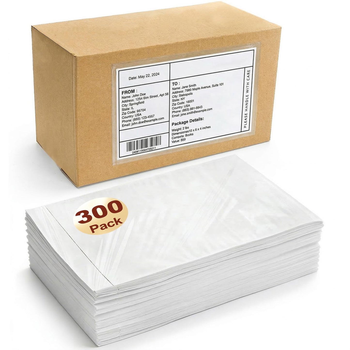 Nicunom 300 Pcs Packing List Envelopes 6''x10'', Adhesive Shipping Sleeves Clear Shipping Label Pouches for Mailing
