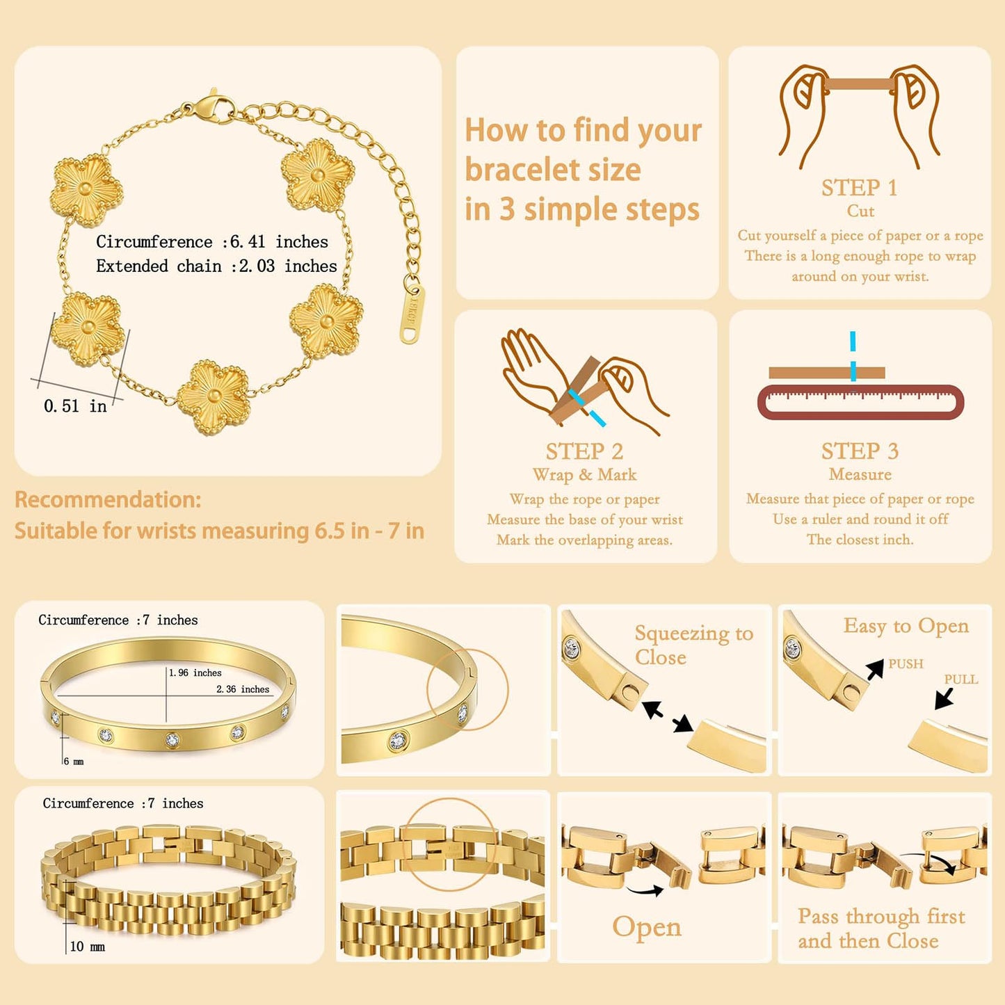 ISELBDR 2PCS 18K Gold Chain Link Bracelets for Women - Stackable Love & Friendship Theme Bangle Bracelet Set,Non-Tarnish Stainless Steel Jewelry with Adjustable Tool. (3pcs-Gold)